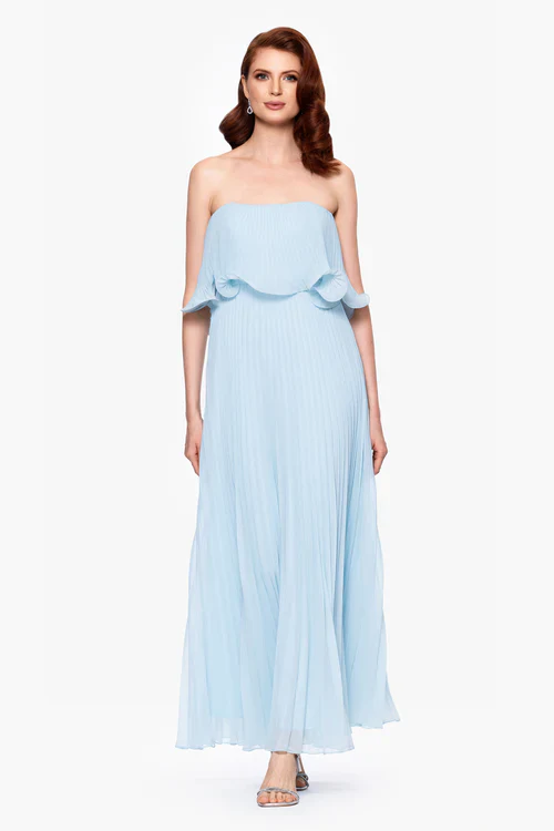 Betsy & Adam "Zoe" Strapless Chiffon Pleated Dress A27098 - Image 4
