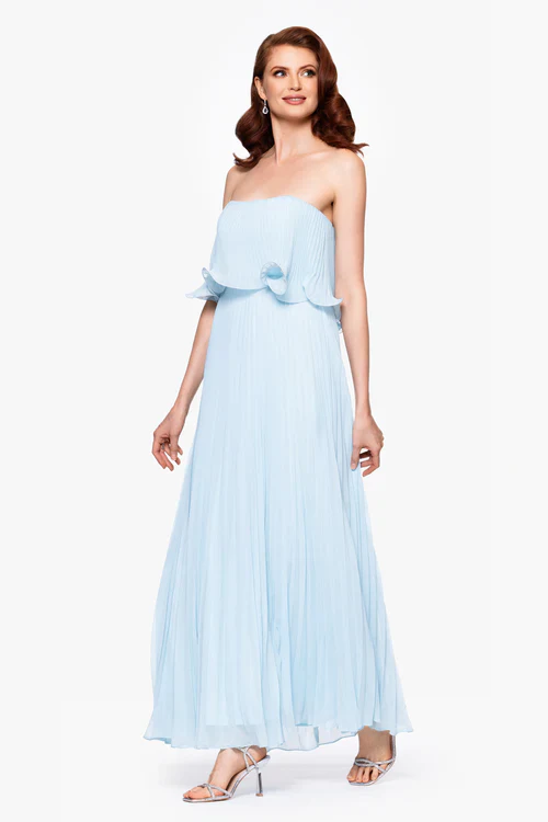 Betsy & Adam "Zoe" Strapless Chiffon Pleated Dress A27098 - Image 6