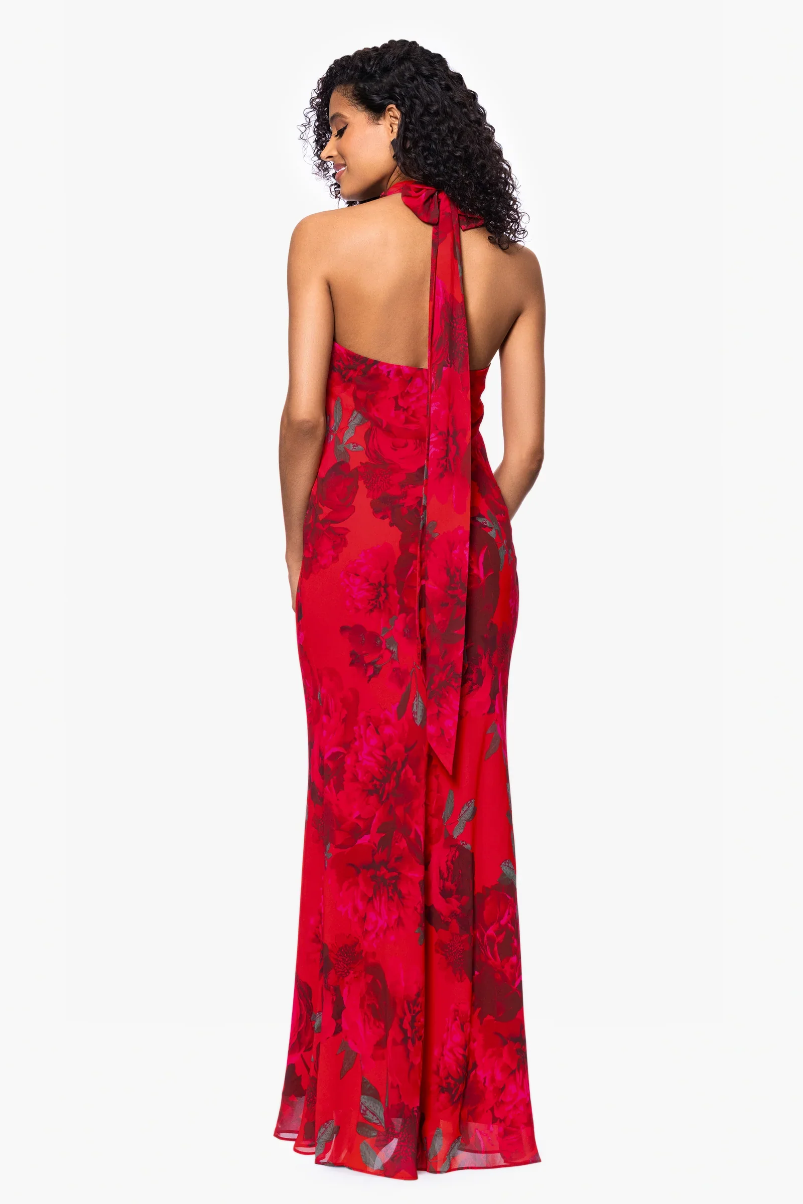 Betsy and Adam "Carly" Floral Chiffon Halter Tie Neck Dress A26926 - Image 3