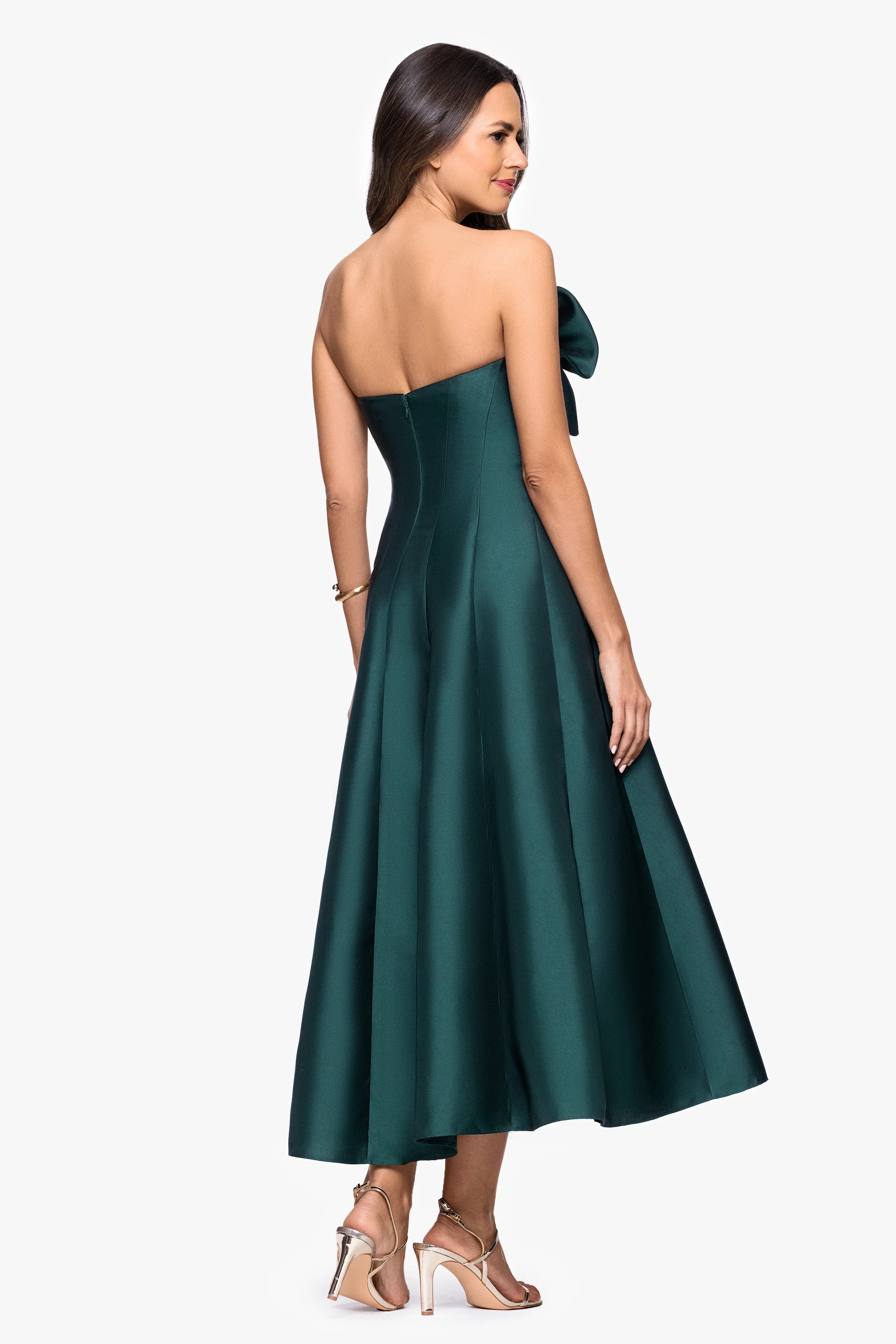 Betsy and Adam "Coulette" Satin Bow Strapless Midi Dress A27511 - Image 3