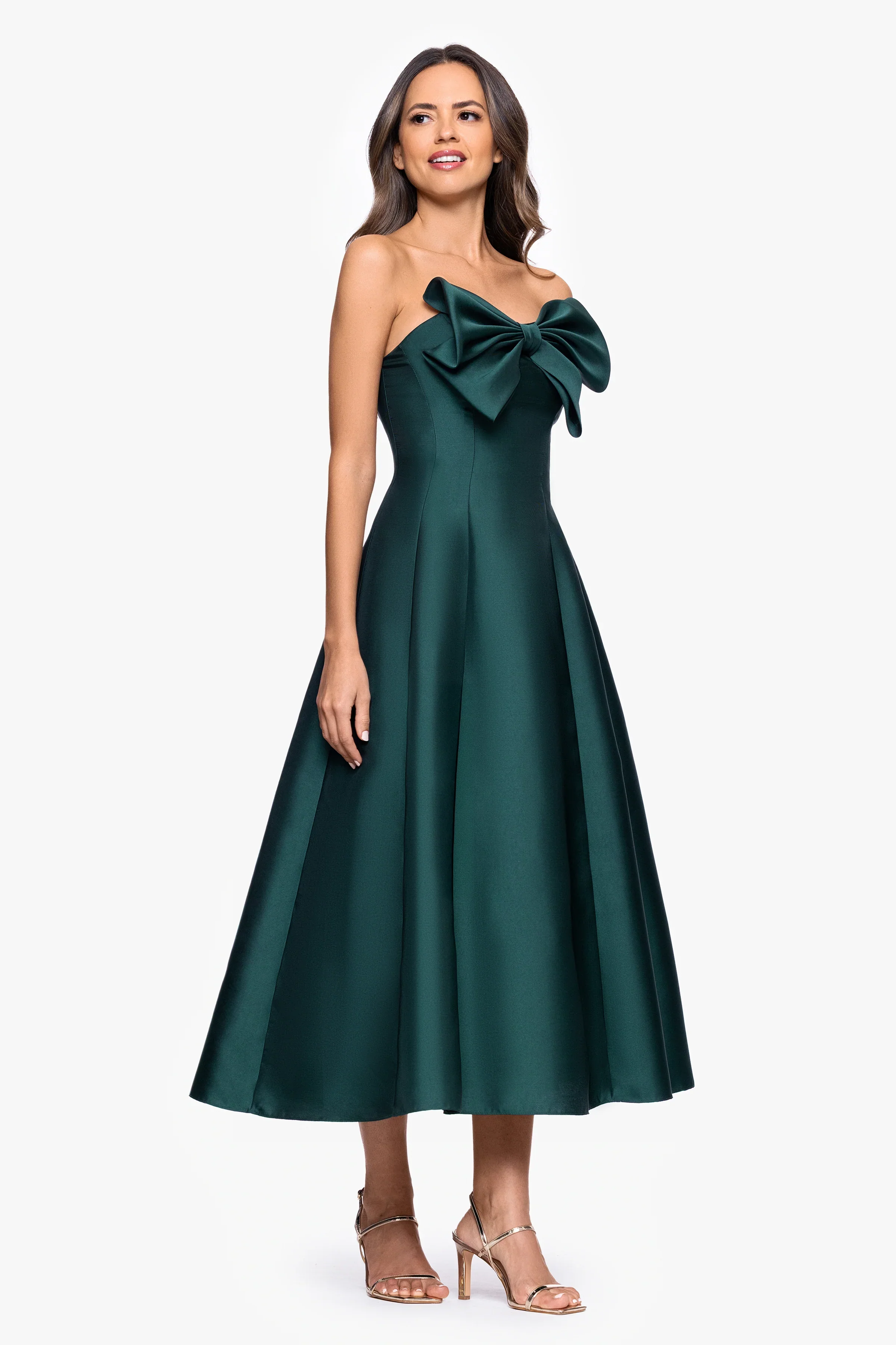 Betsy and Adam "Coulette" Satin Bow Strapless Midi Dress A27511 - Image 4