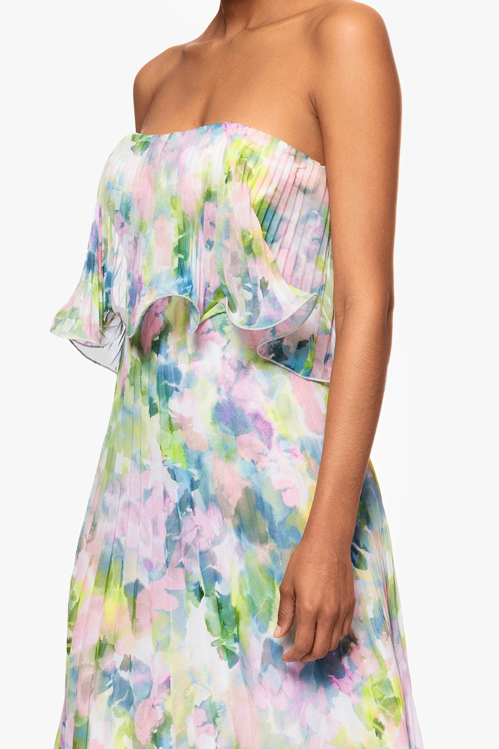 Betsy and Adam "Enid" Strapless Floral Chiffon Dress A27018 - Image 2