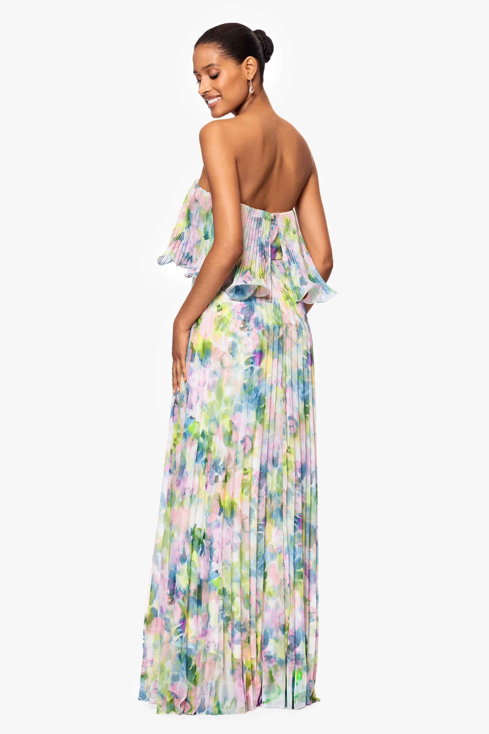 Betsy and Adam "Enid" Strapless Floral Chiffon Dress A27018 - Image 3