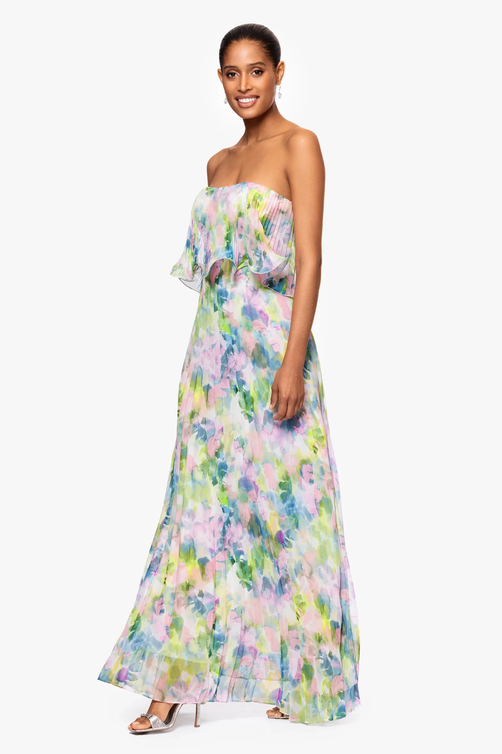 Betsy and Adam "Enid" Strapless Floral Chiffon Dress A27018 - Image 4
