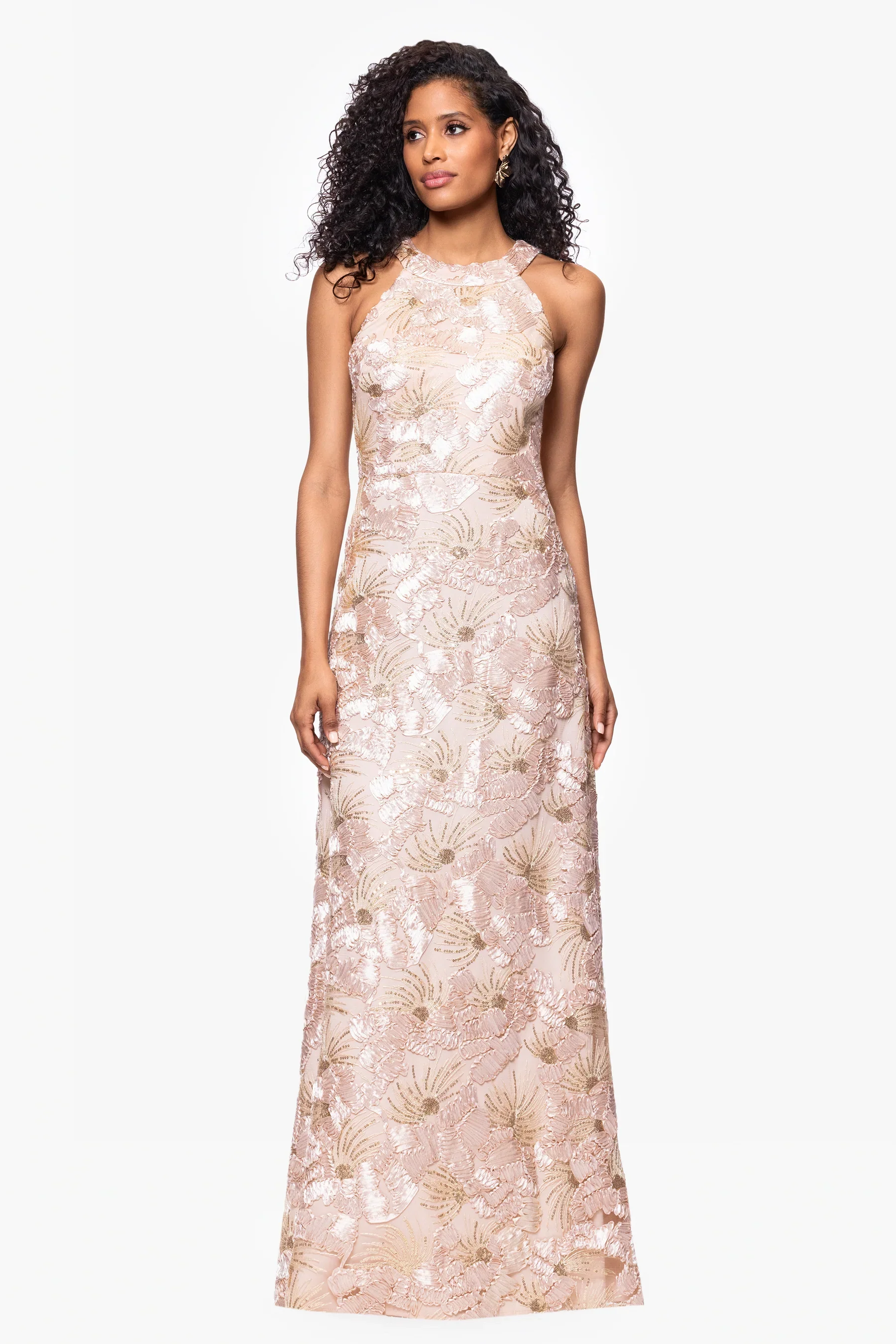 Betsy and Adam "Fabiana" Halter Neck Soutache and Sequin Dress A27023 - Image 3