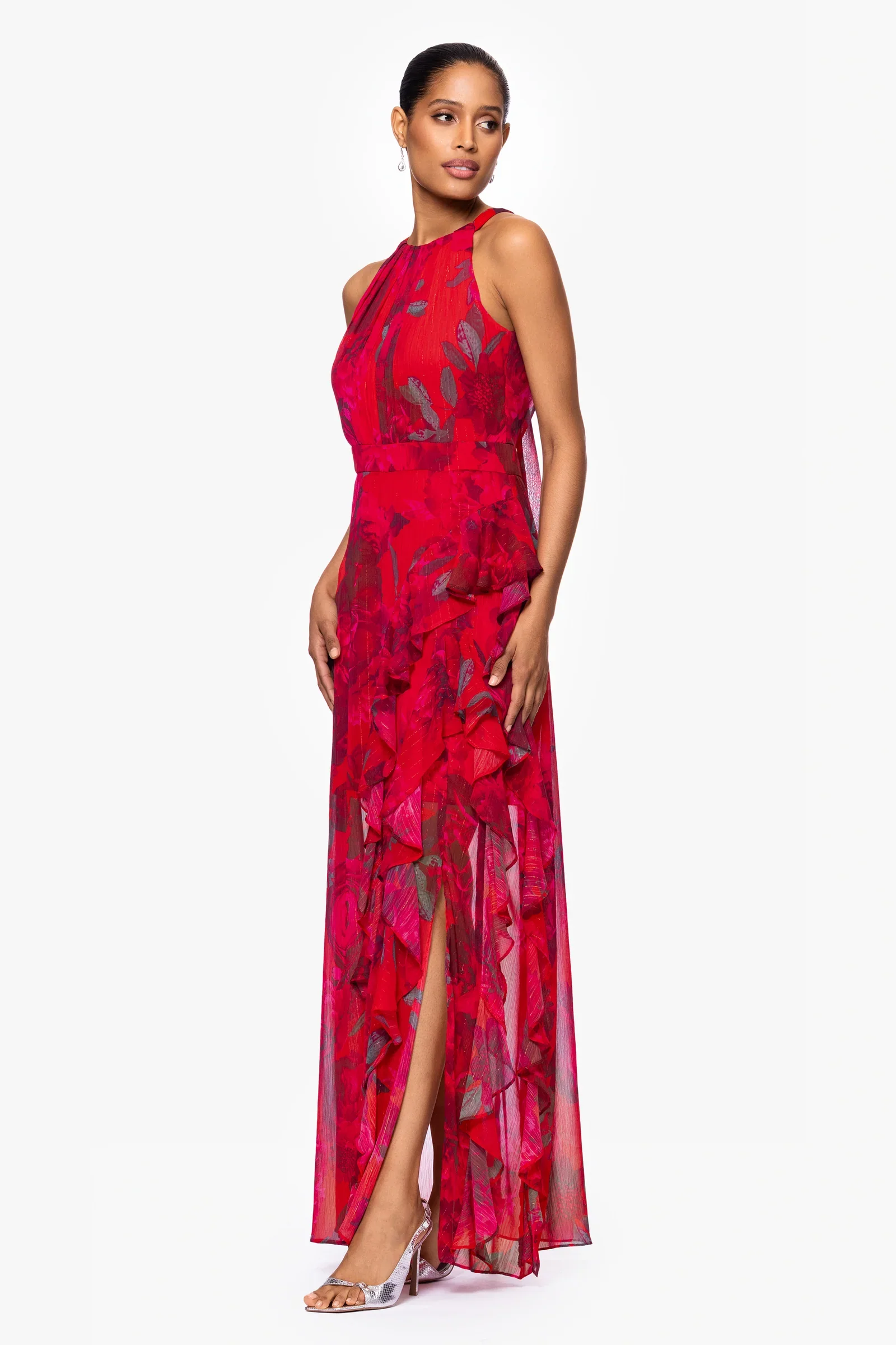 Betsy and Adam "Ginny" Chiffon Print Ruffle Dress A27036 - Image 4