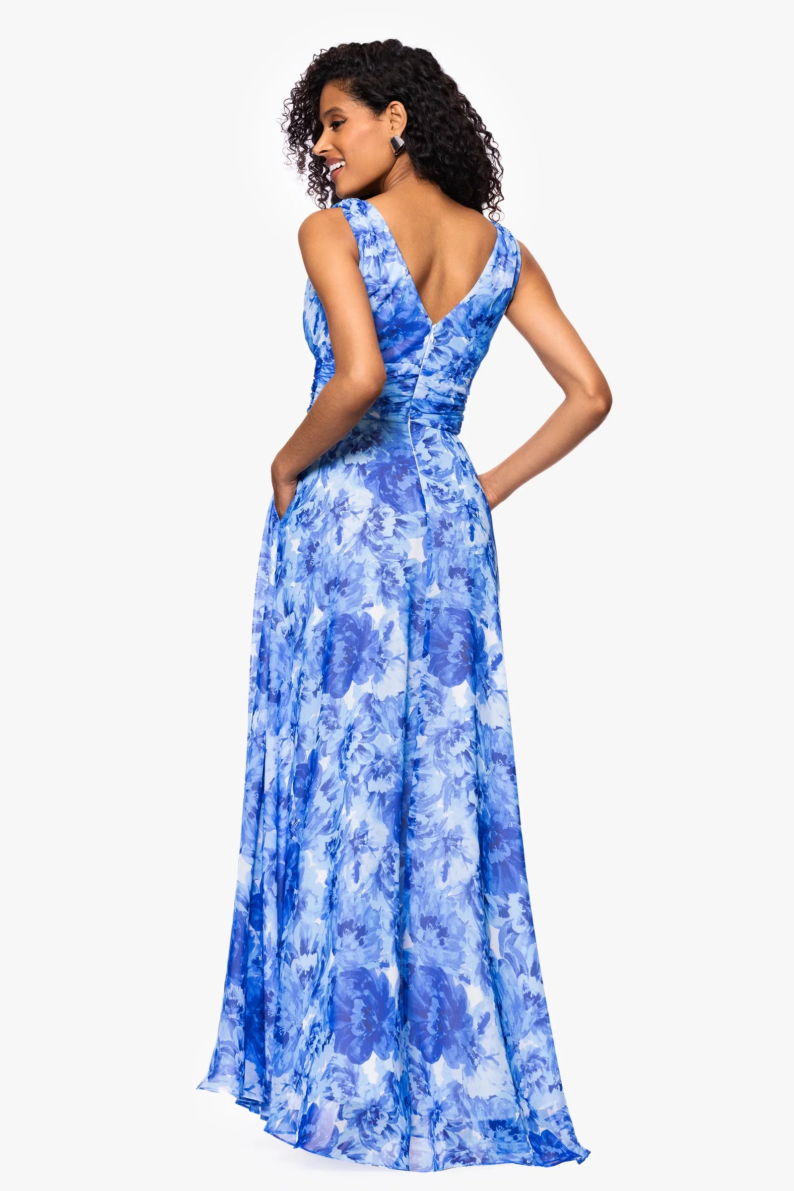 Betsy and Adam "Jaime" Floral Print Chiffon V-Neck Dress A27073 - Image 3