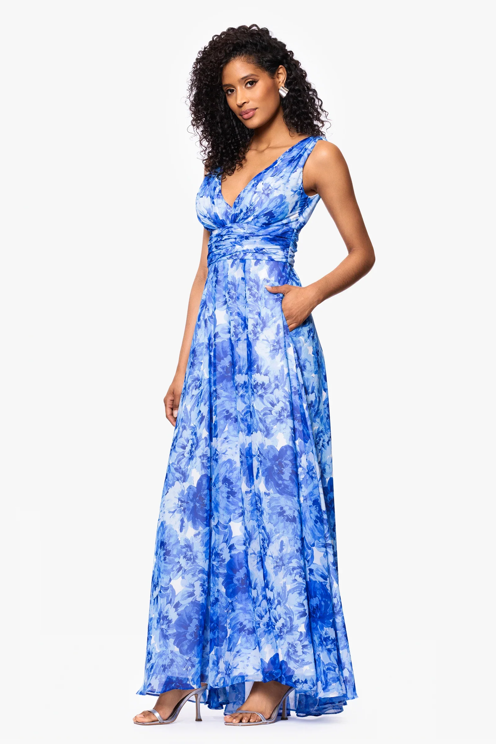Betsy and Adam "Jaime" Floral Print Chiffon V-Neck Dress A27073 - Image 4