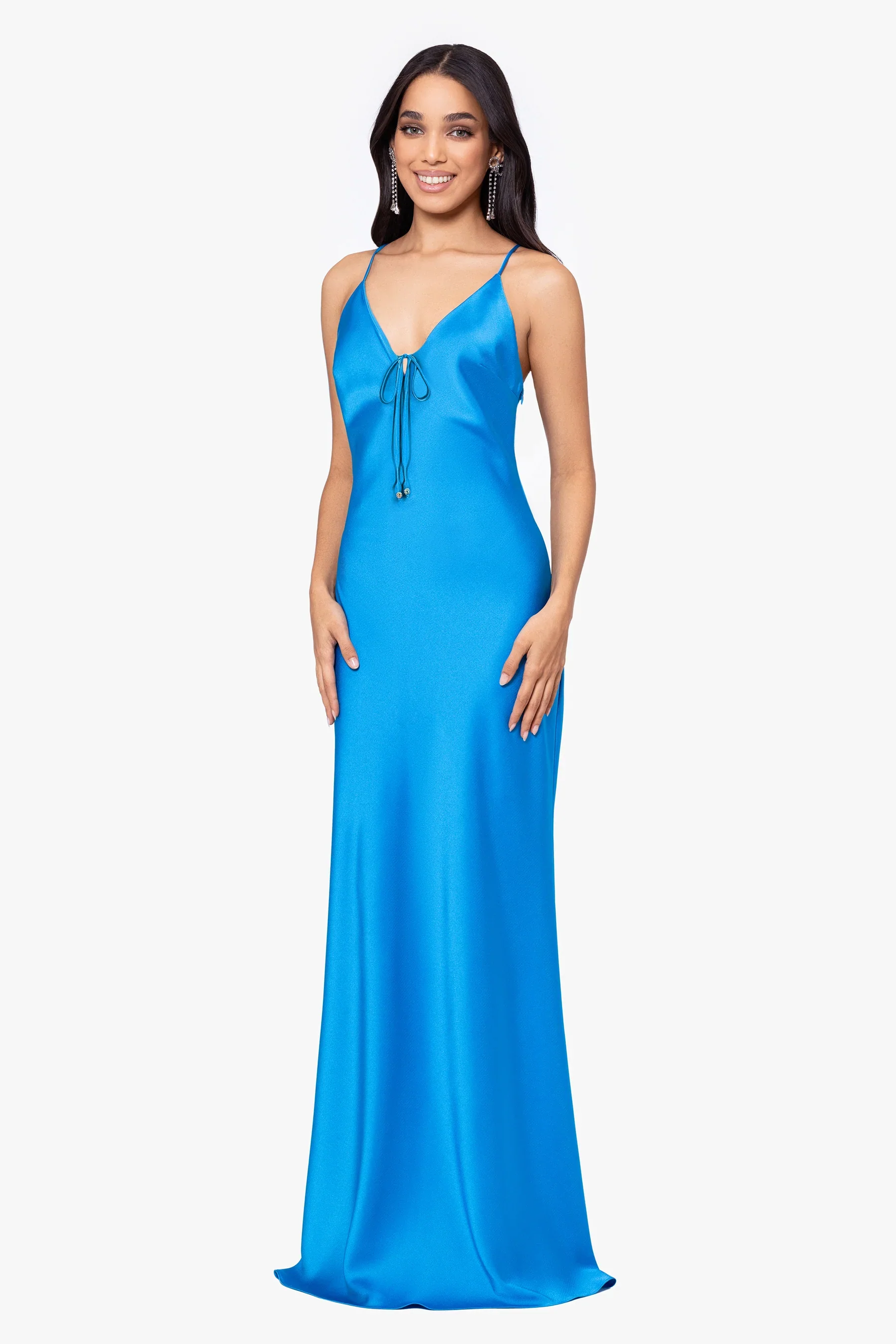 Betsy and Adam Long Satin "Jen" Dress A26489 - Image 3