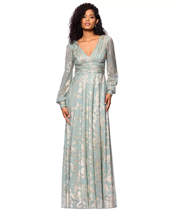 Betsy and Adam "Melanie" Foil Knit V-Neck Long Sleeve Dress A27153 - Image 4