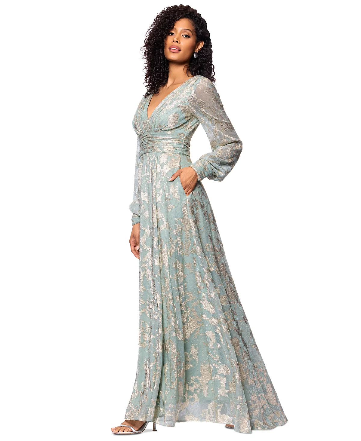 Betsy and Adam "Melanie" Foil Knit V-Neck Long Sleeve Dress A27153 - Image 5