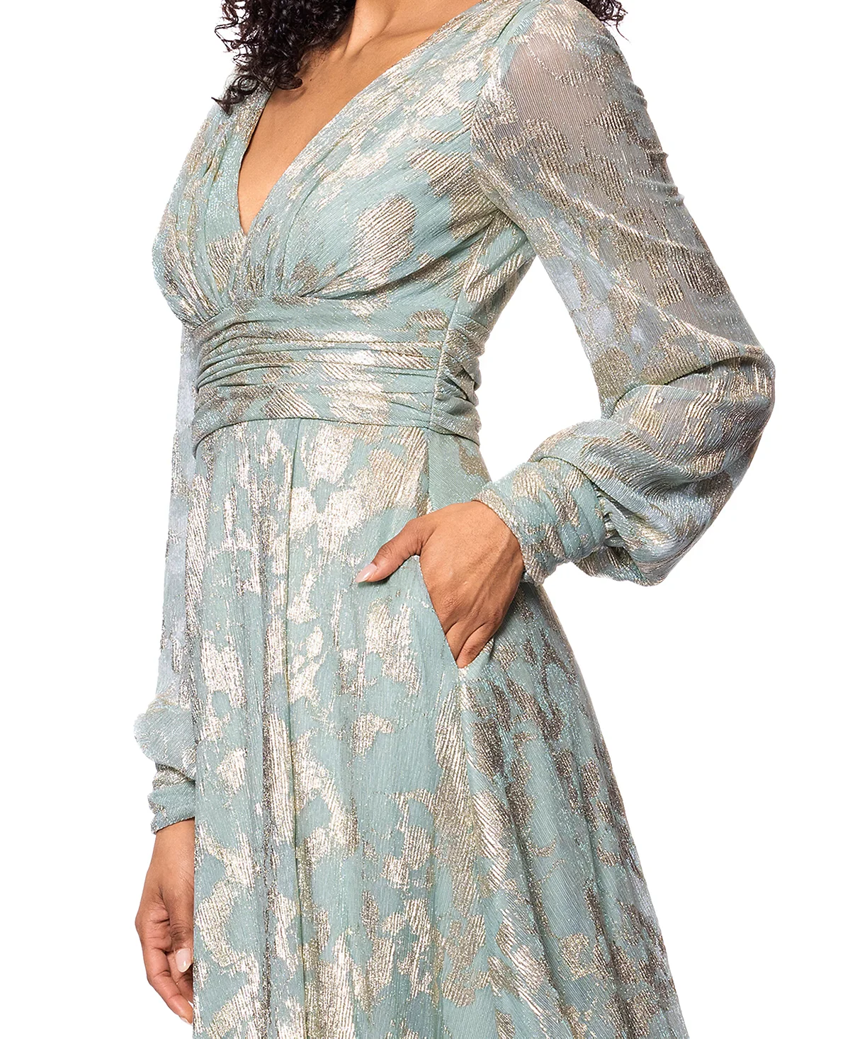 Betsy and Adam "Melanie" Foil Knit V-Neck Long Sleeve Dress A27153 - Image 6