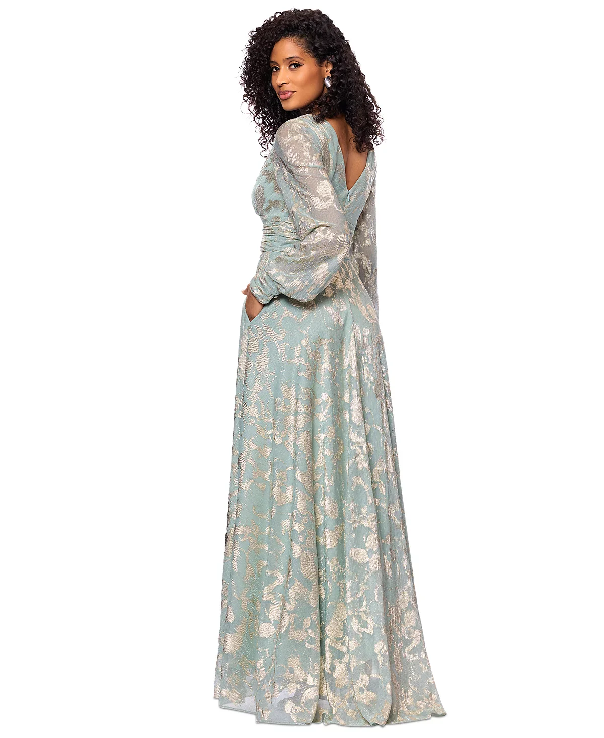 Betsy and Adam "Melanie" Foil Knit V-Neck Long Sleeve Dress A27153 - Image 7