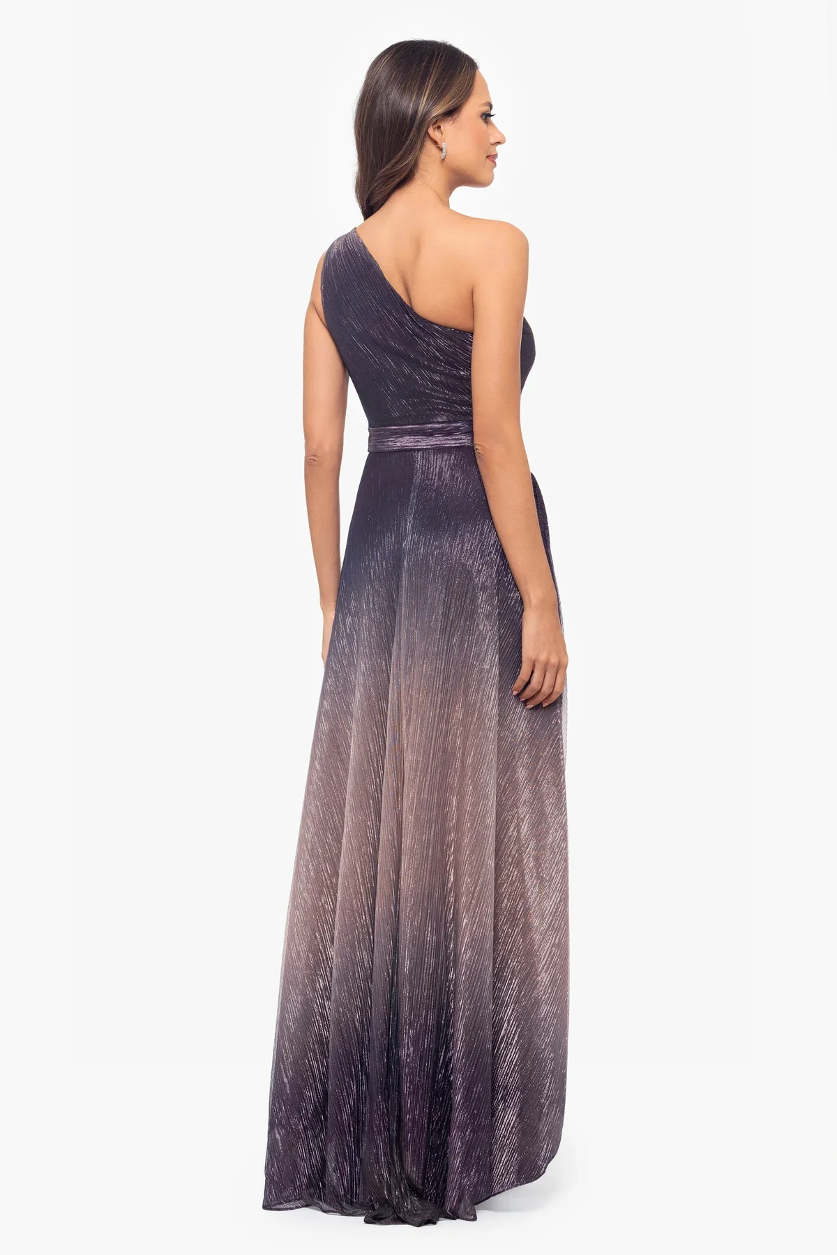 Betsy and Adam "Nicoletta" Ombre Crinkle Metallic One Shoulder Dress A26611 - Image 3