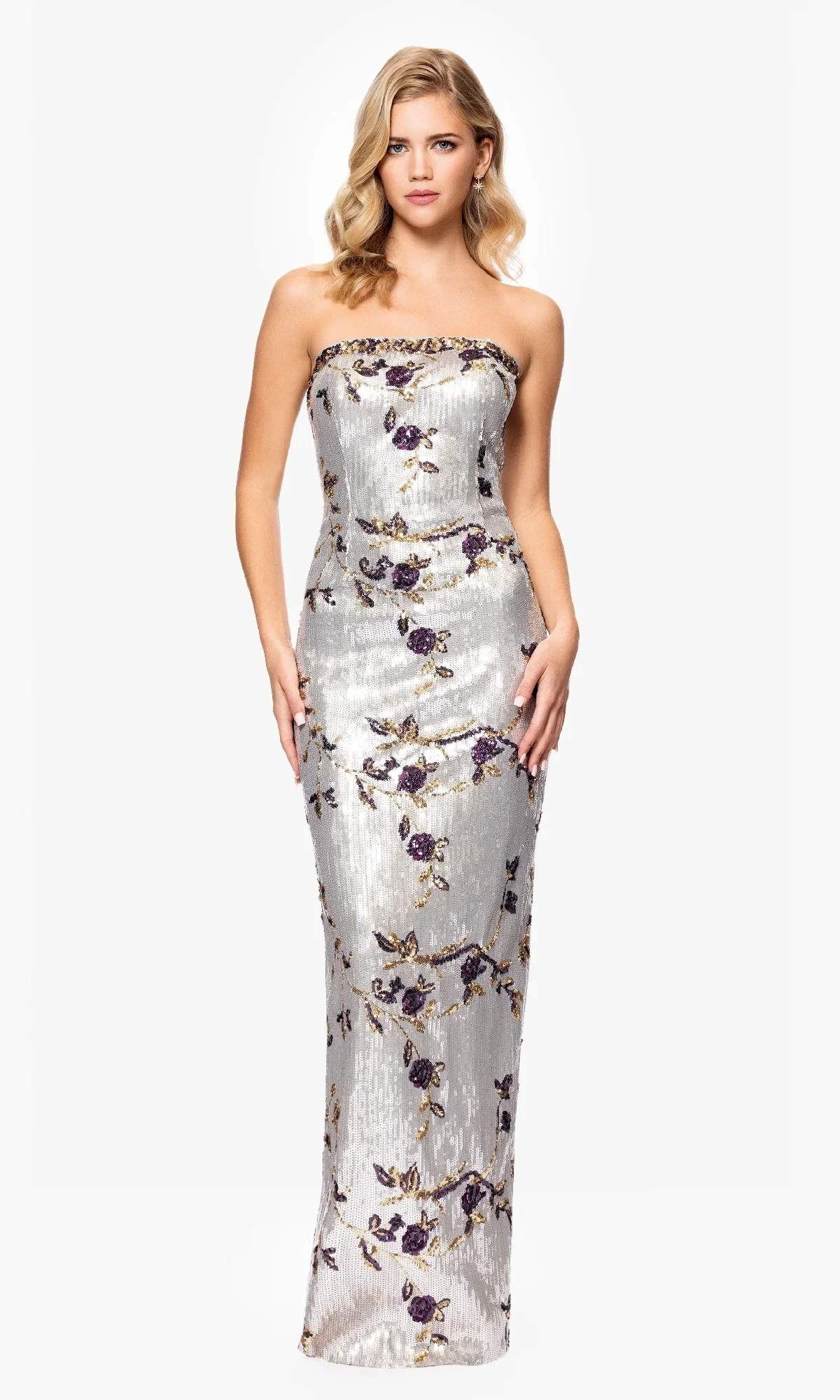 Betsy and Adam Strapless Fitted Sequin Floral Dress A26994 - Image 4