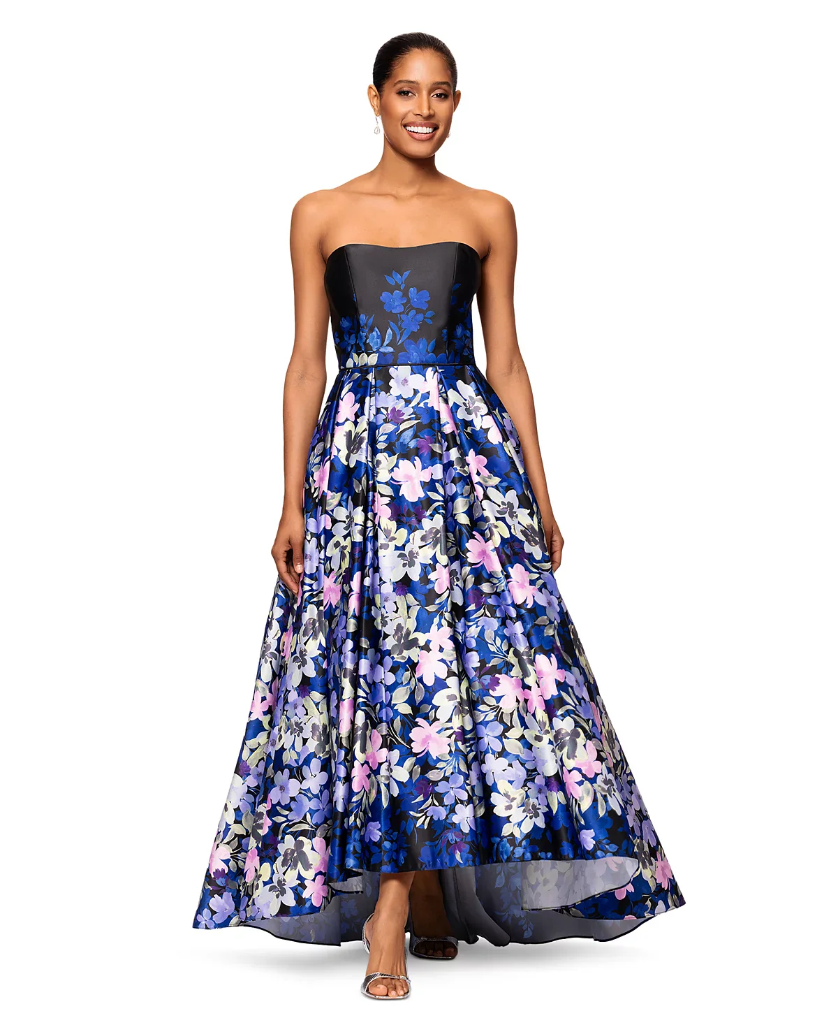 Betsy and Adam Strapless Floral A-line Dress A27019 - Image 3