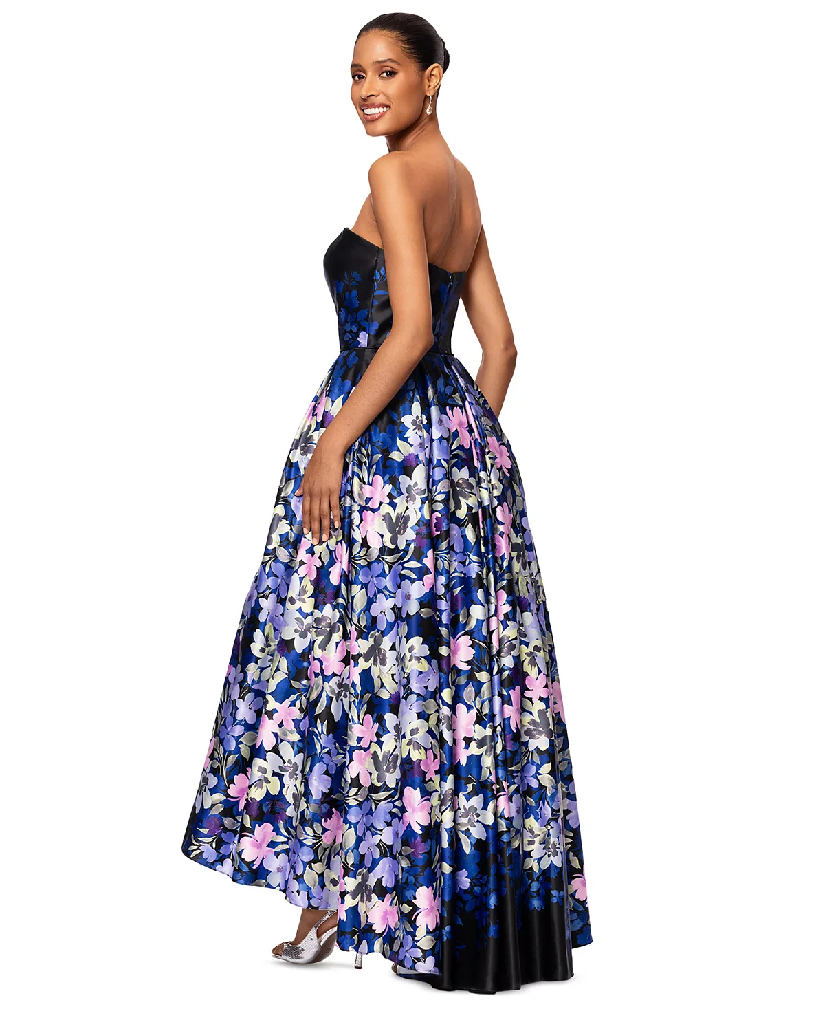 Betsy and Adam Strapless Floral A-line Dress A27019 - Image 4