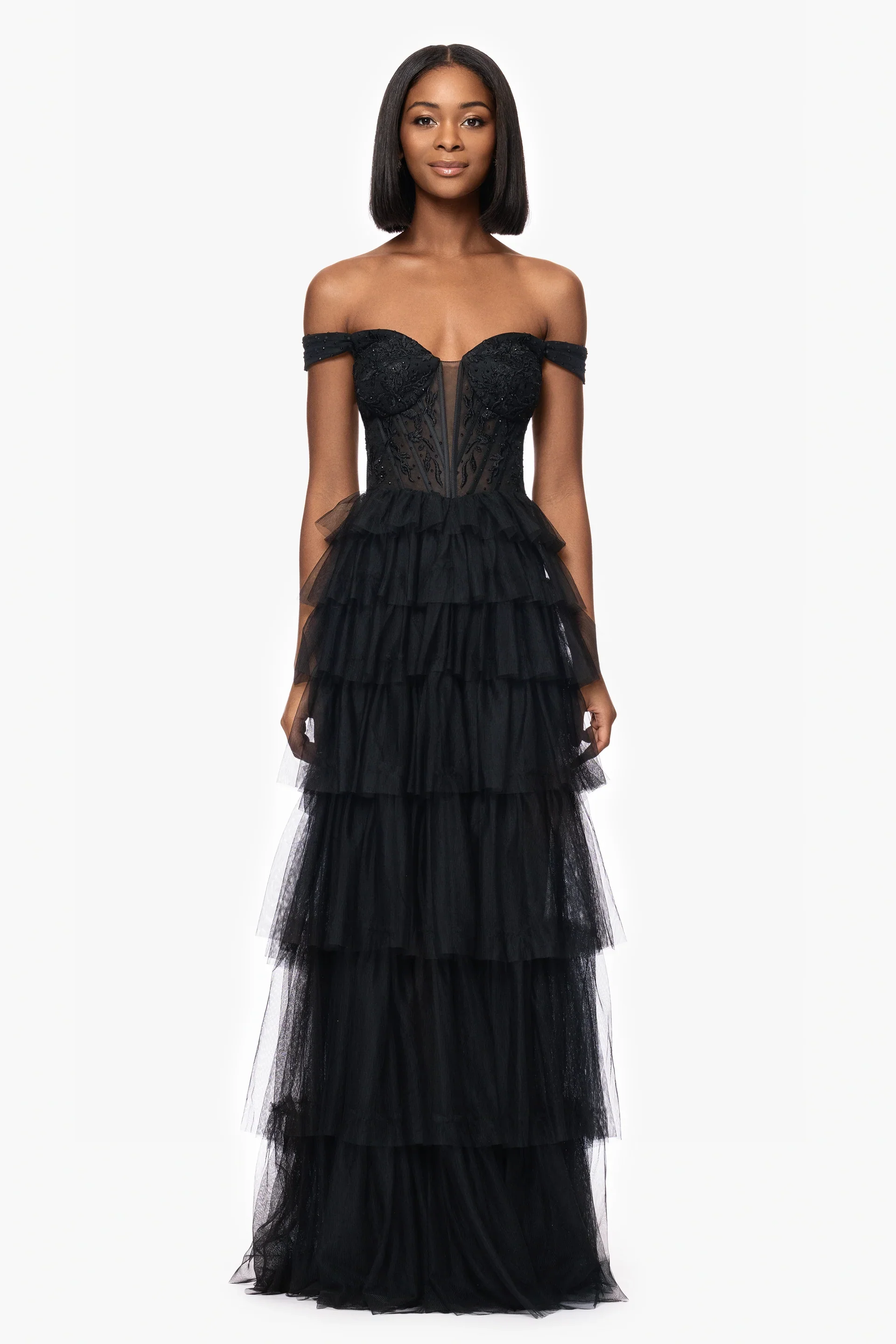 Blondie Nites "Charlotte" Mesh Ruffle Dress 5390BN