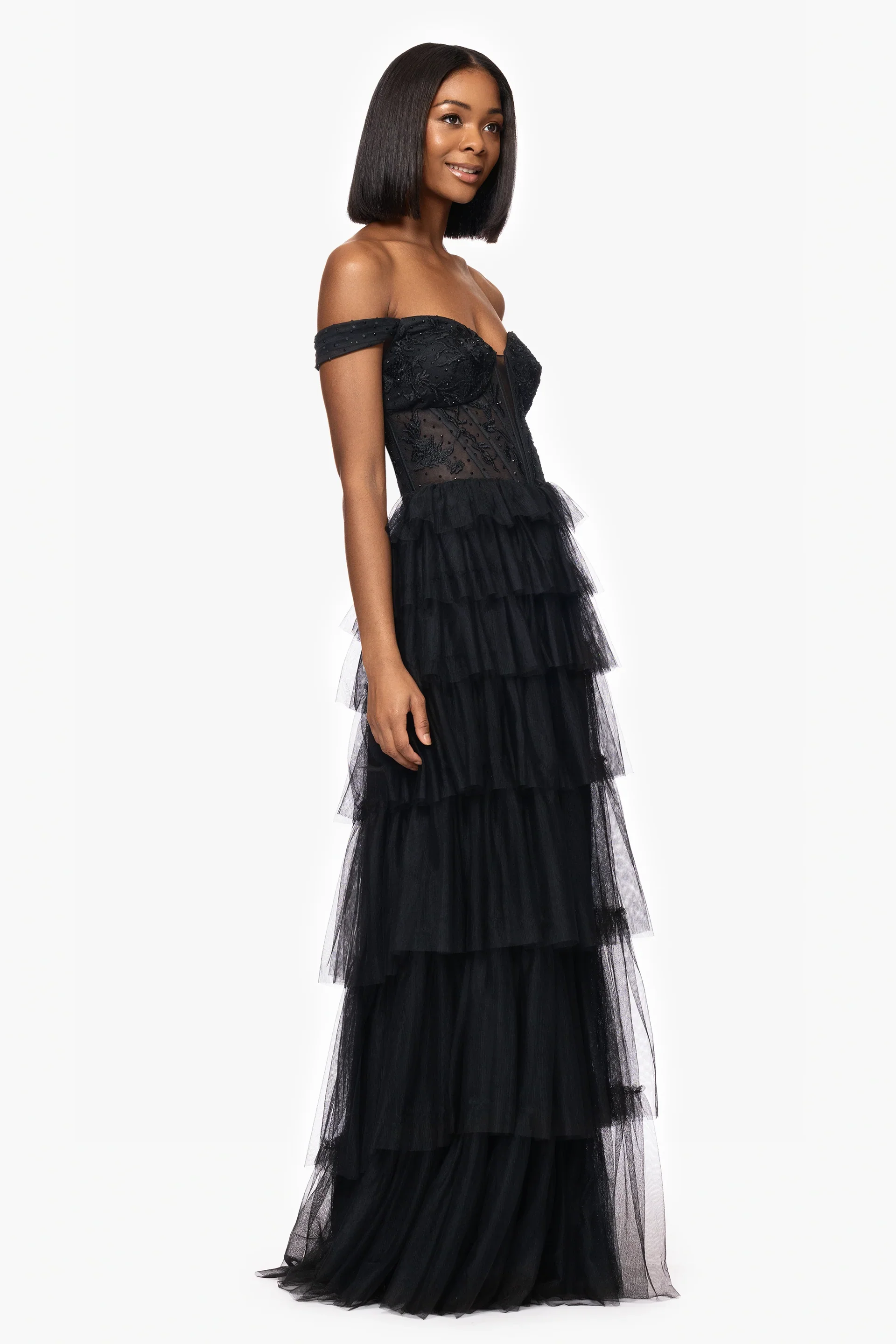 Blondie Nites "Charlotte" Mesh Ruffle Dress 5390BN - Image 4