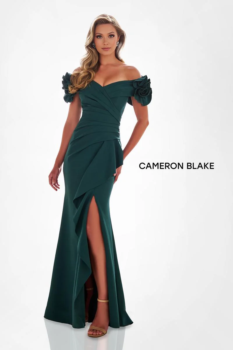 Cameron Blake Off Shoulder Ruffle Evening Dress CB209 - Image 7