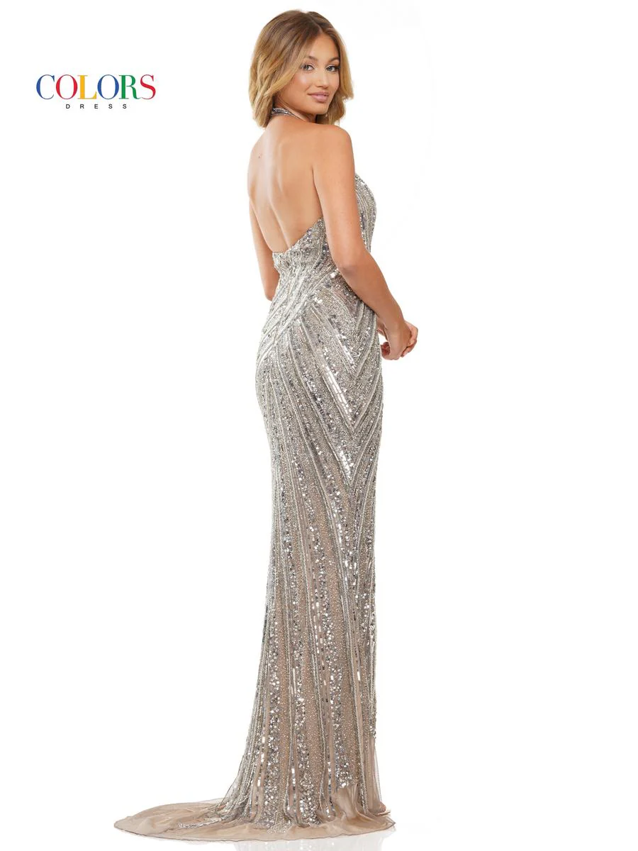 Colors Beaded Halter Tight Prom Dress 3148 - Image 2