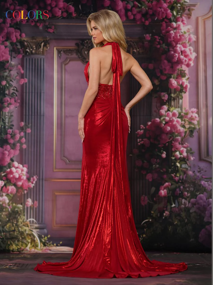 Colors Dress Halter Tie Open Back Prom Dress 3726 - Image 2