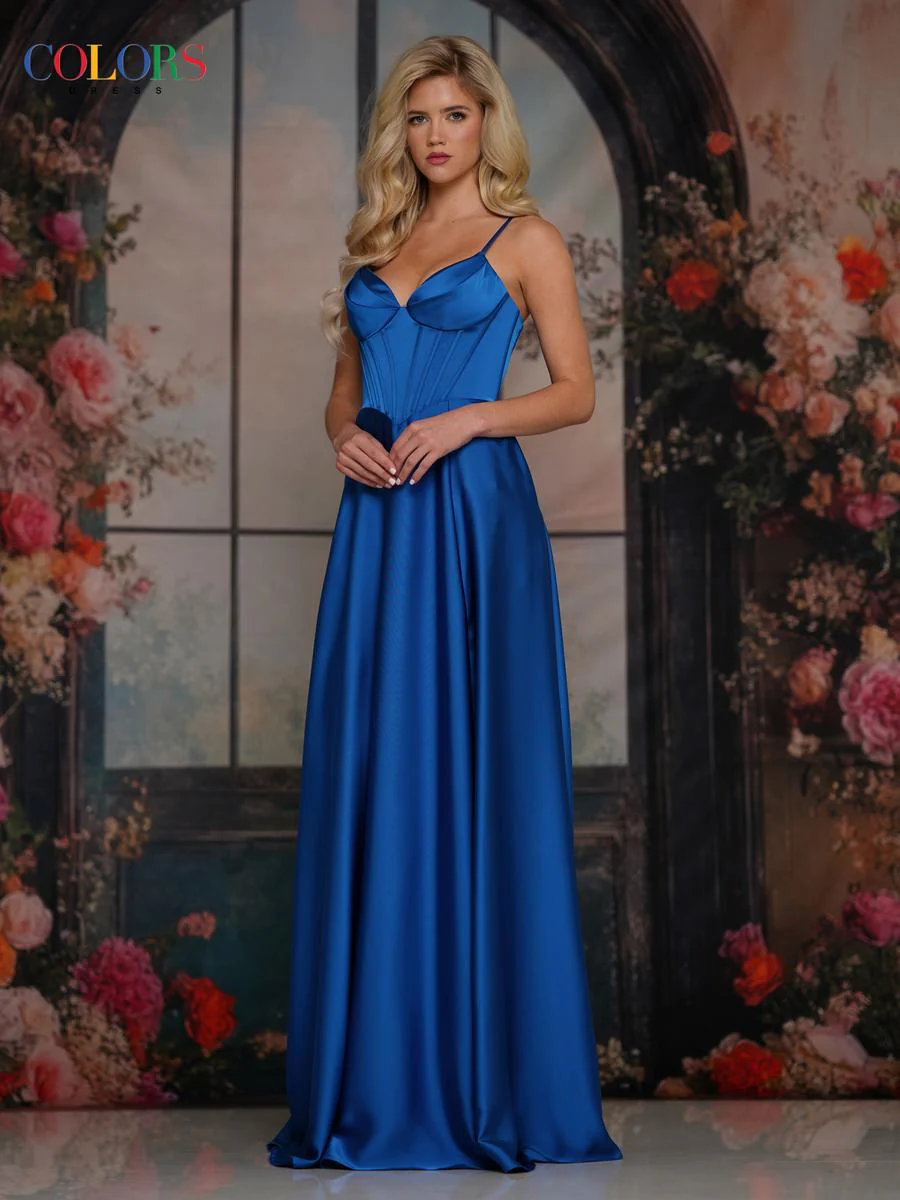 Colors Dress Strap Satin A-Line Prom Dress 3743 - Image 5