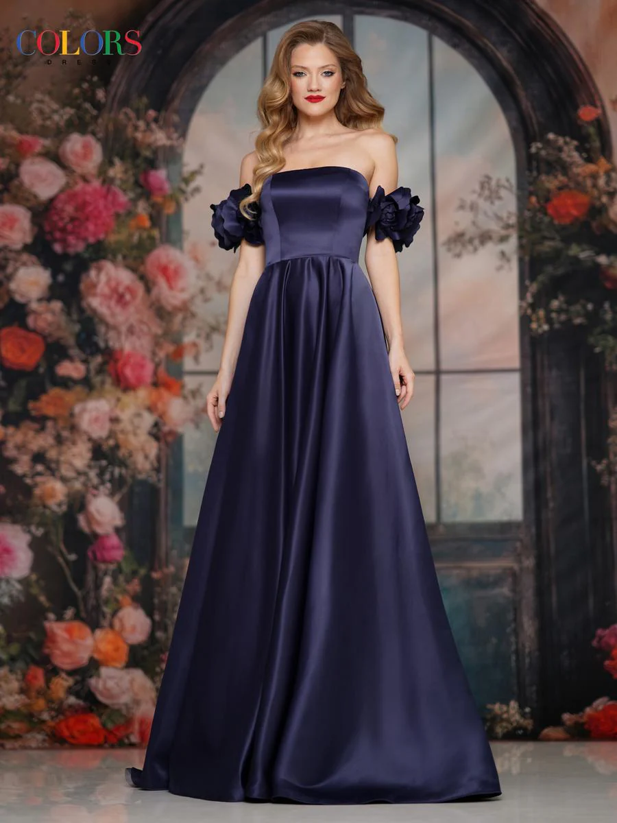 Colors Dress Floral Off The Shoulder Prom Dress 3744 - Image 3