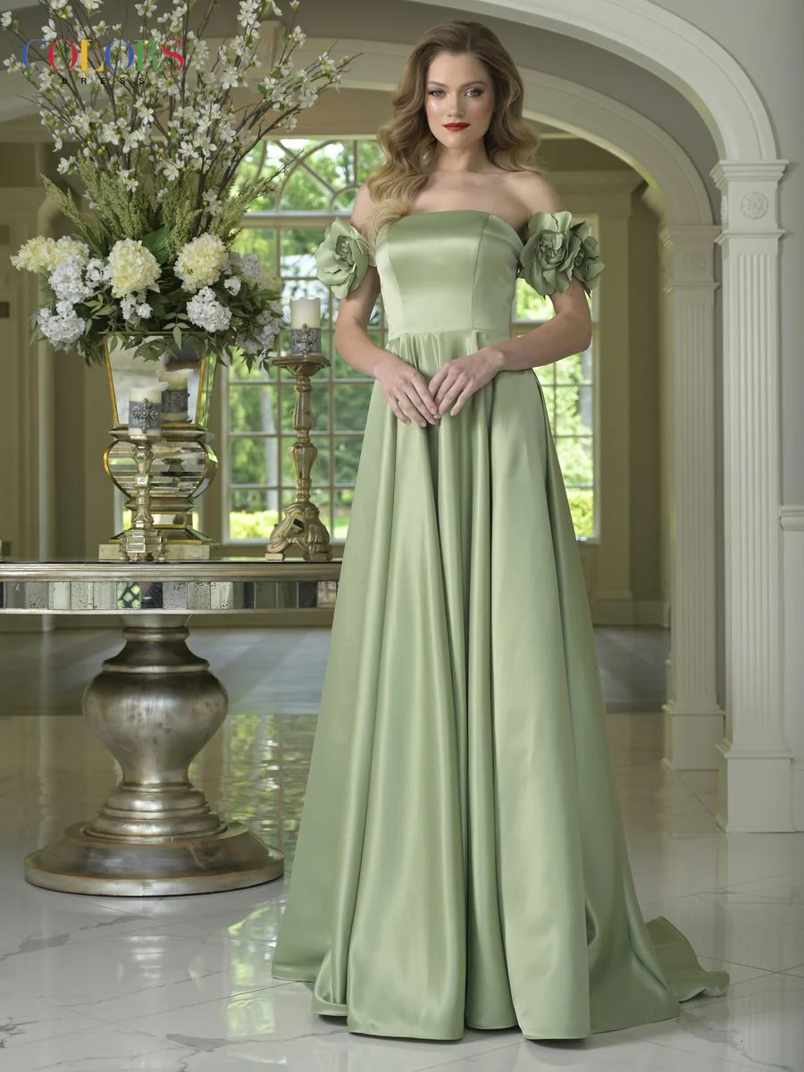Colors Dress Floral Off The Shoulder Prom Dress 3744 - Image 4