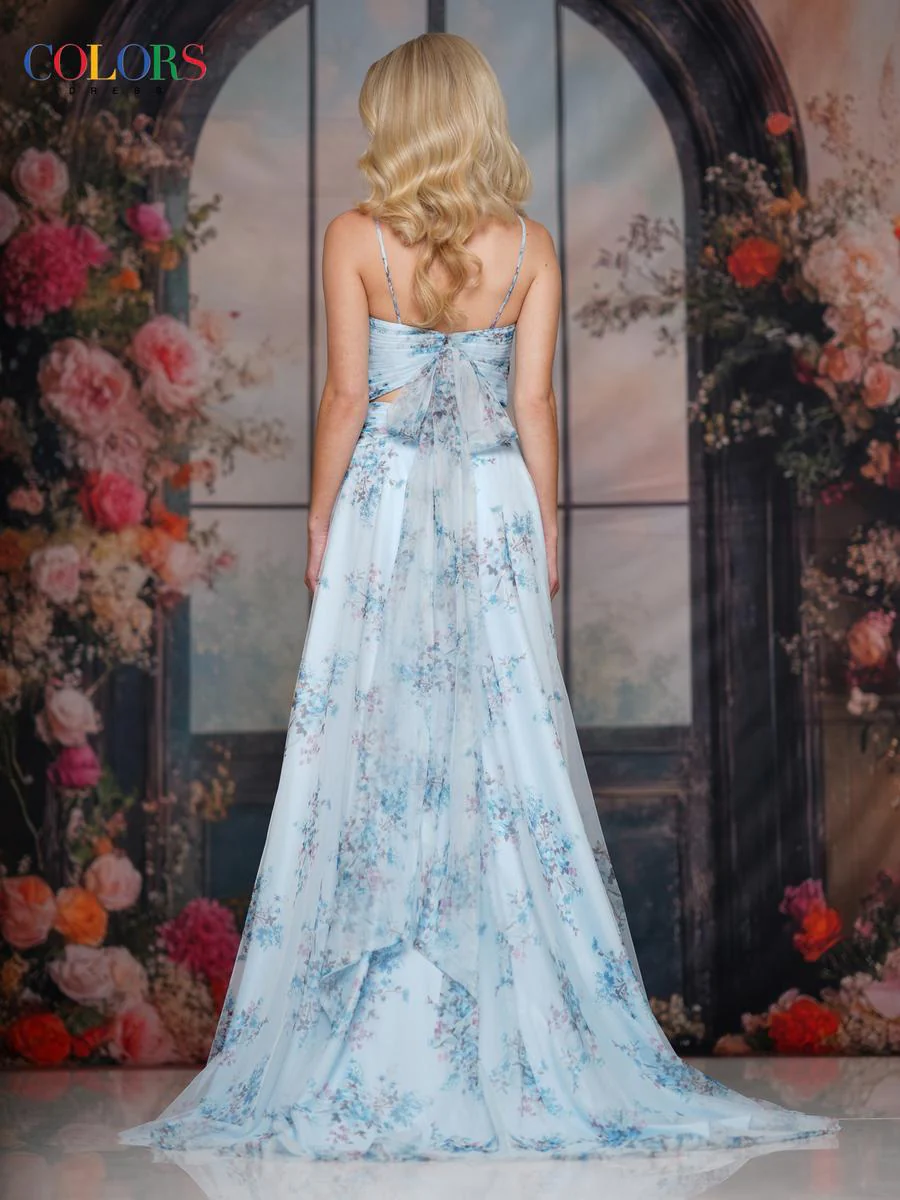 Colors Dress Double Keyhole A Line Floral Prom Dress 3813 - Image 2