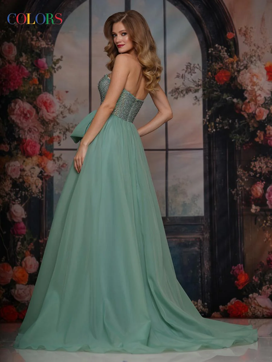 Colors Dress Side Bow A Line Prom Dress 3843 - Image 2