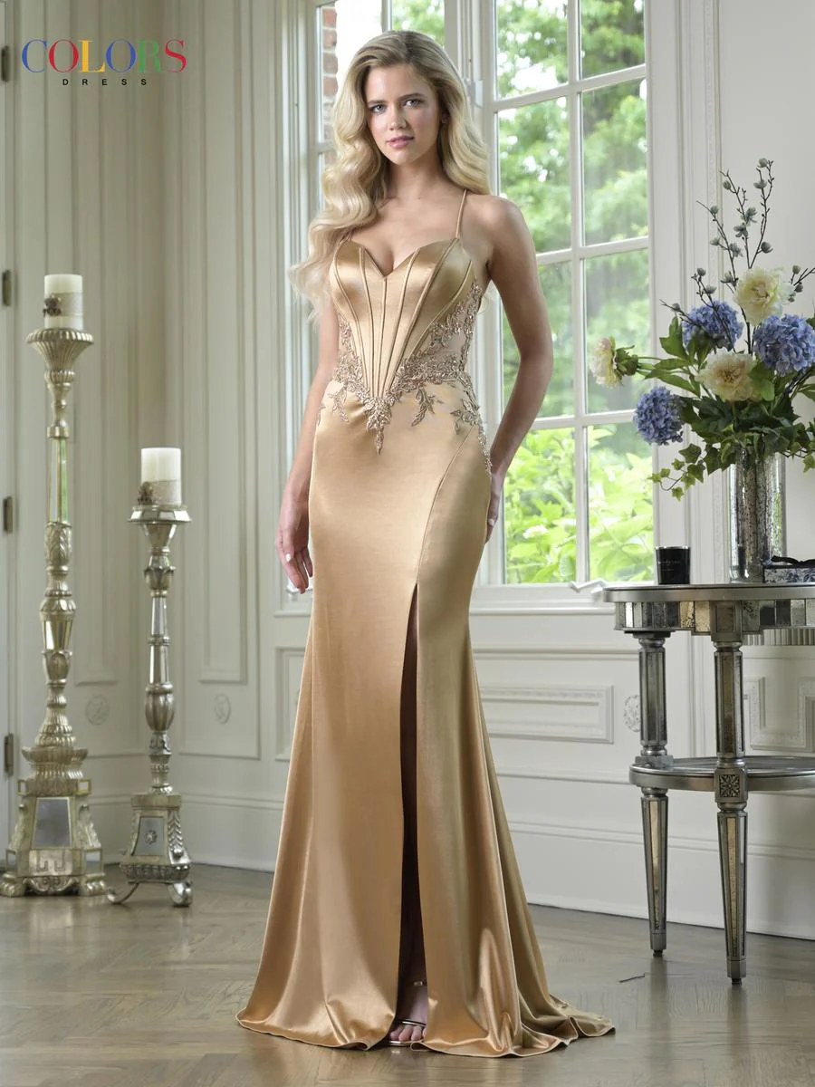 Colors Dress Beaded Applique Corset Fitted Prom Dress 3908 - Image 5
