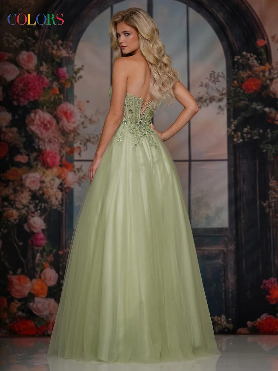 Colors Dress Strapless Beaded A-Line Tulle Prom Dress 3923 - Image 2