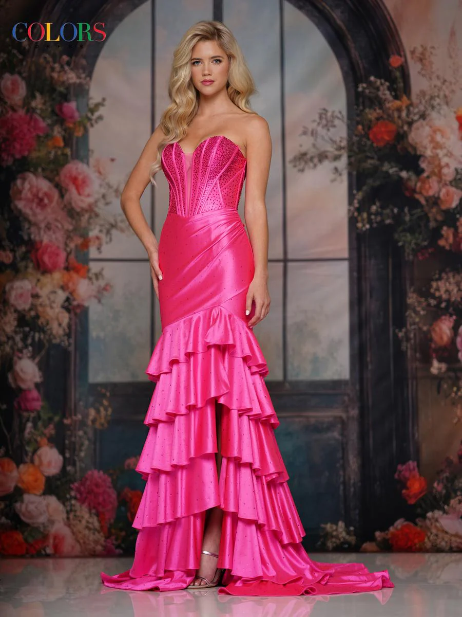 Colors Dress Corset Fitted Ruffle Slit Prom Dress 3925 - Image 3