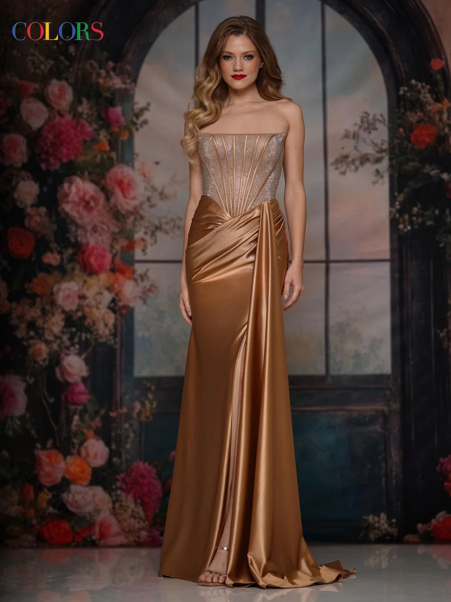 Colors Dress Hotfix Strapless Satin Skirt Prom Dress 3933