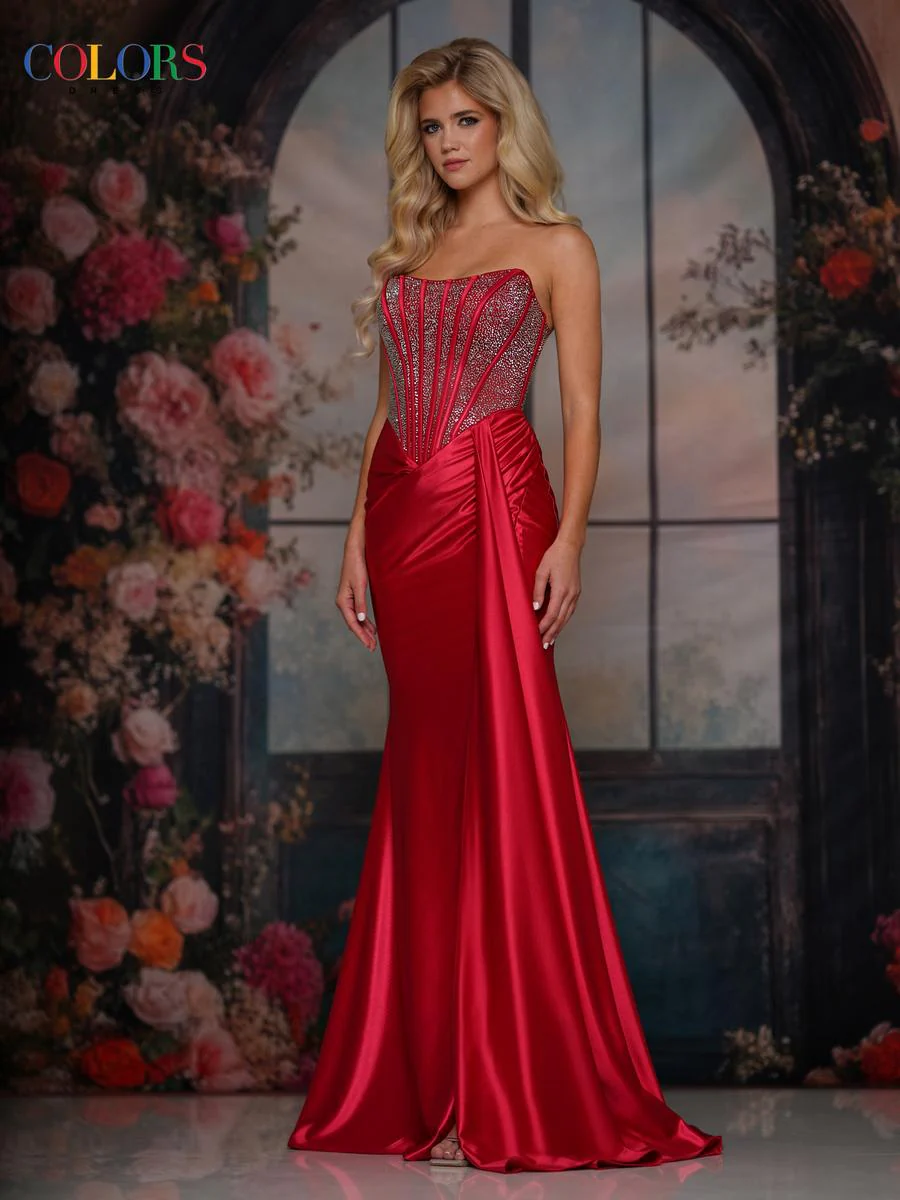 Colors Dress Hotfix Strapless Satin Skirt Prom Dress 3933 - Image 3