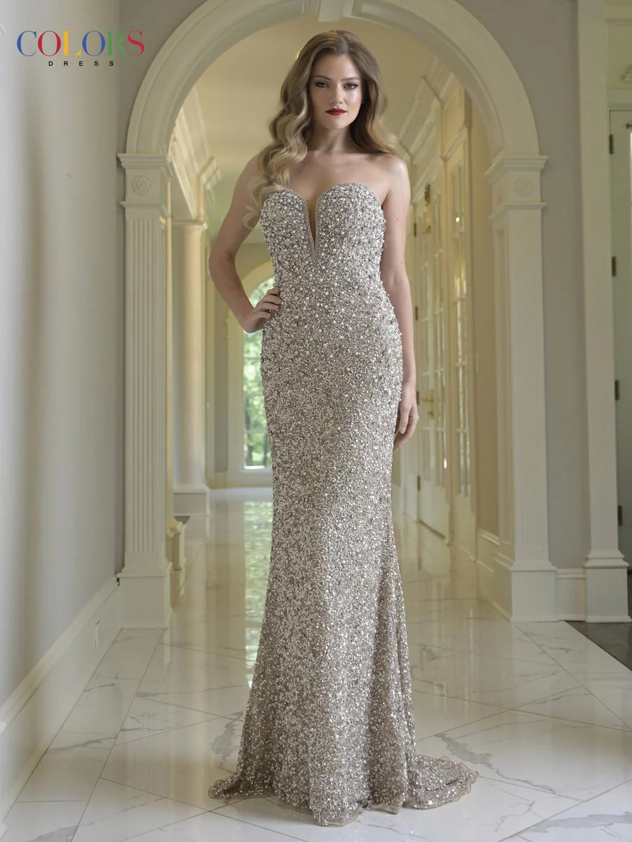 Colors Dress Plunging Strapless Beaded Prom Dress 3939