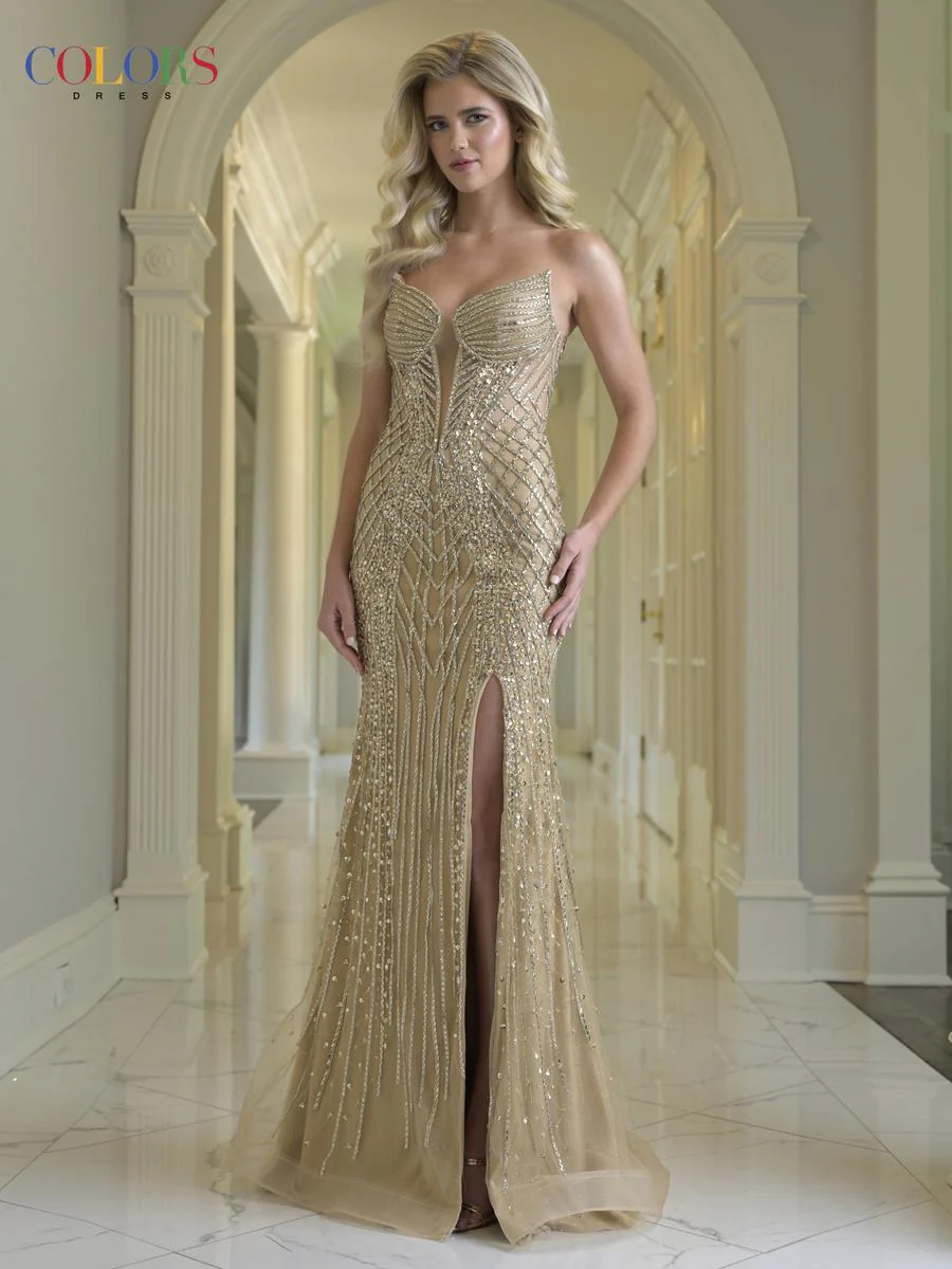 Colors Plunging Embellished Prom Dress 3940 - Image 3