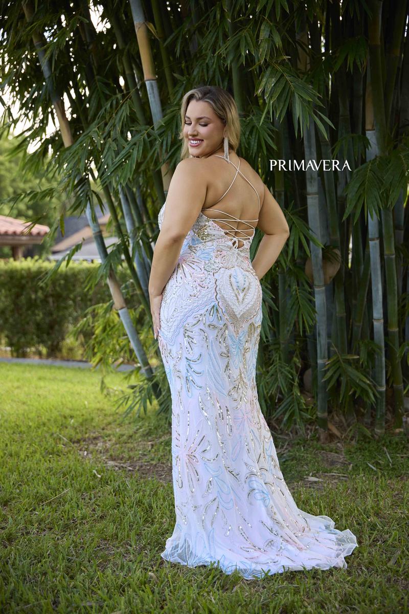 Curvy by Primavera Fitted Lace Up Beaded Prom Dress 147074 - Image 2