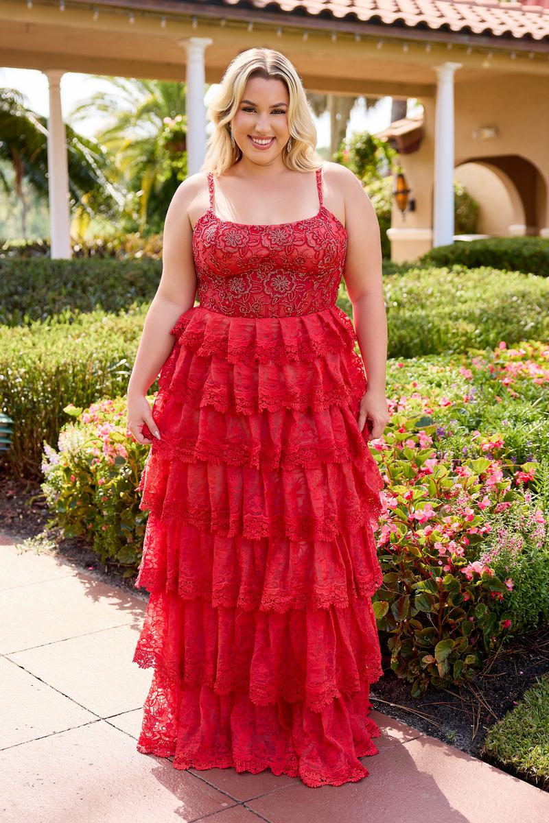 Curvy by Primavera A-Line Beaded Lace Prom Dress 14110