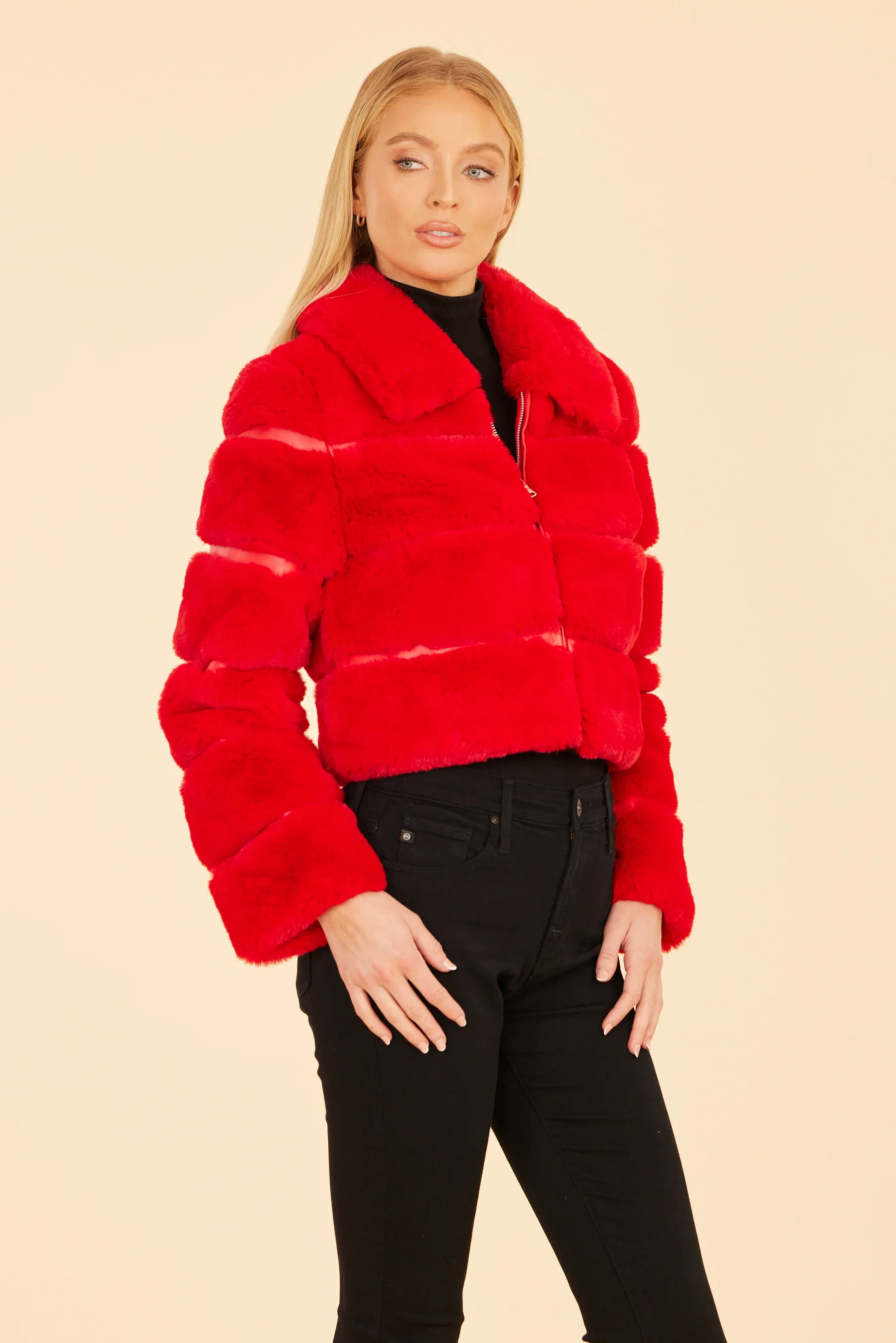 Dolce Cabo Paneled Faux Fur Cropped Jacket 75521 - Image 2