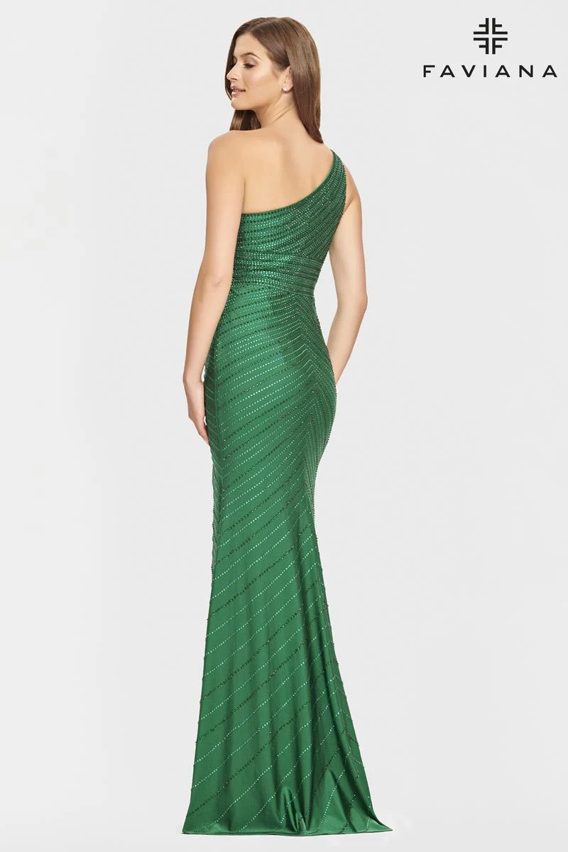 Faviana Long One Shoulder Hot Stone Prom Dress S10805 - Image 7