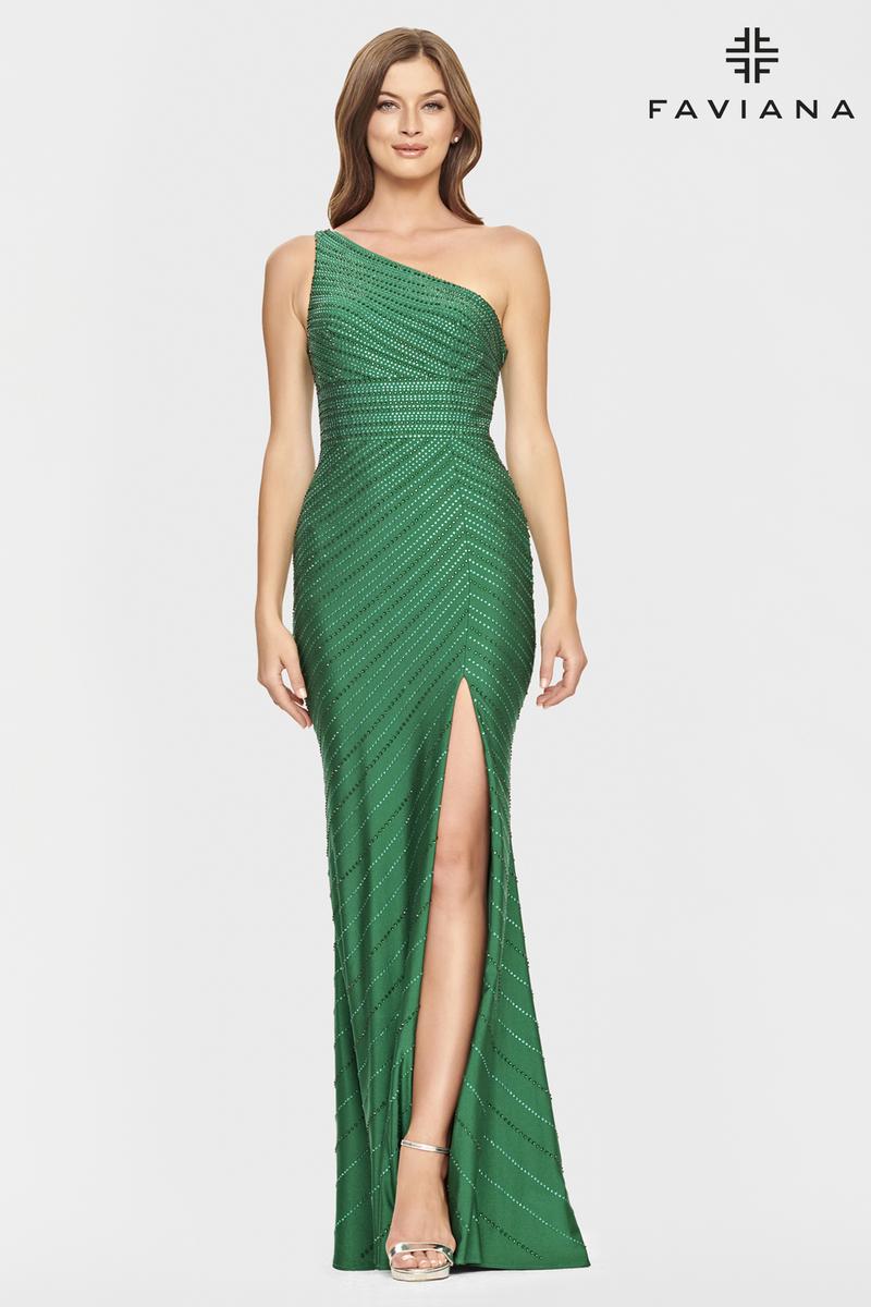 Faviana Long One Shoulder Hot Stone Prom Dress S10805 - Image 8
