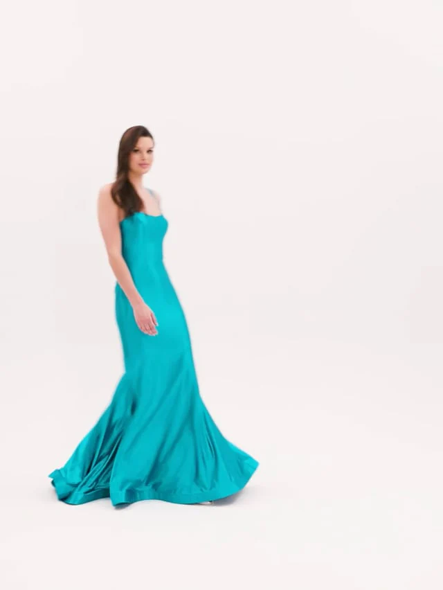 Faviana Long Satin Scoop Neck Dress S10809 - Image 4