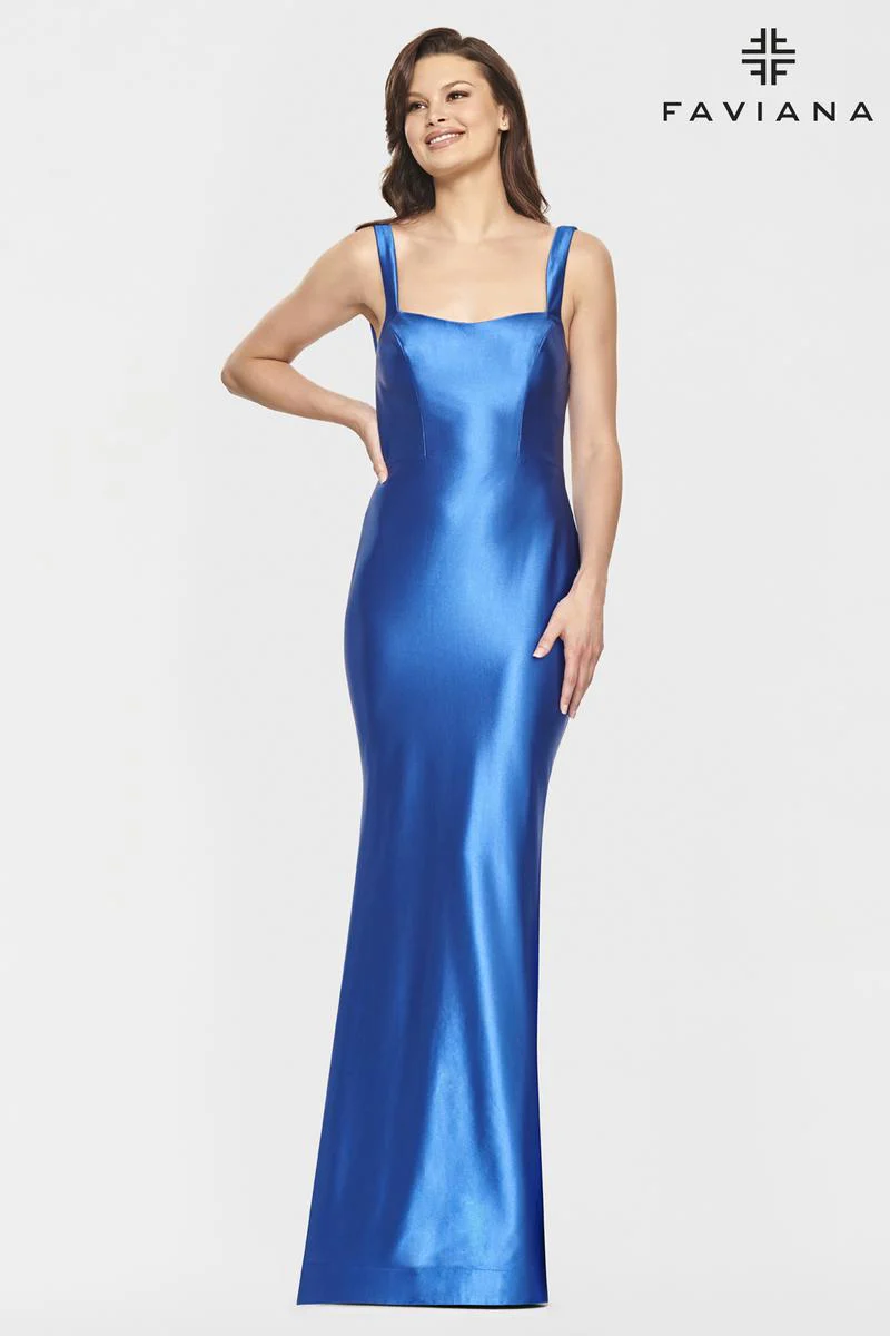Faviana Long Satin Scoop Neck Dress S10809 - Image 6