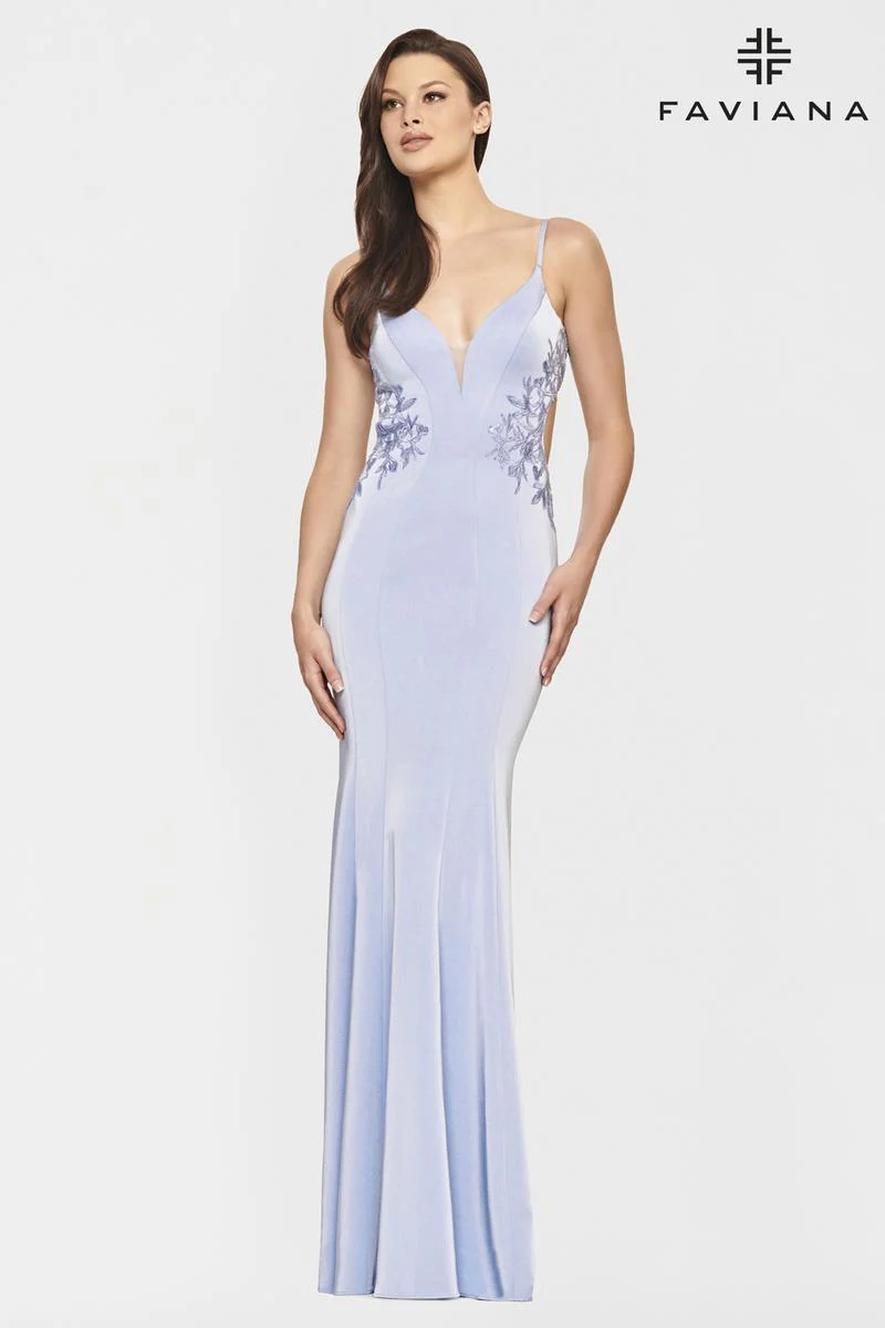 Faviana Long V-Neck Open Back Prom Dress S10815 - Image 7