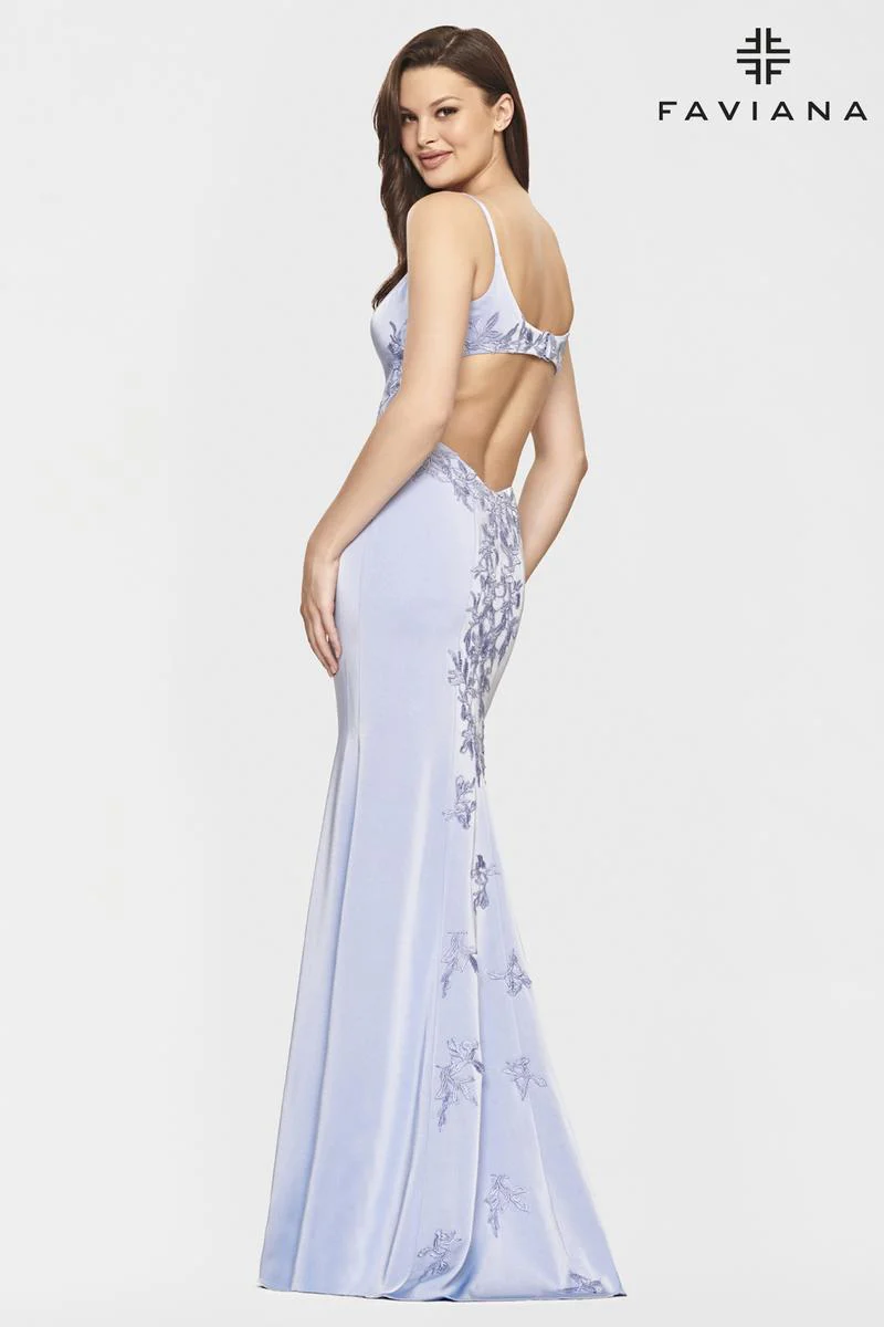 Faviana Long V-Neck Open Back Prom Dress S10815 - Image 8