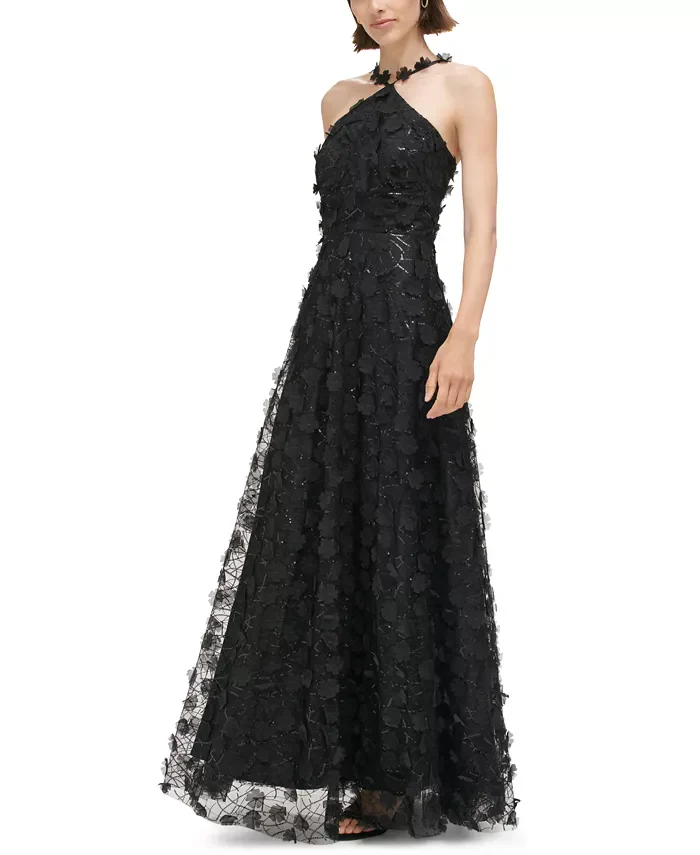 Eliza J Halter Neck 3D Floral Evening Gown EJ3M2071 - Image 2