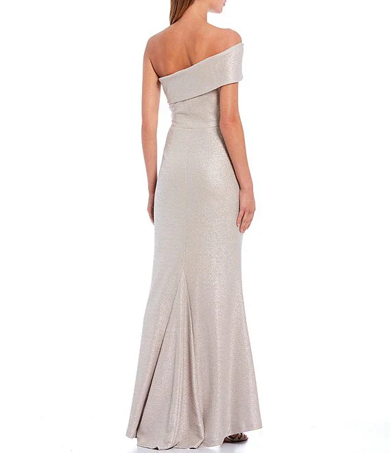 Eliza J Off the Shoulder Foiled Knit Evening Gown EJ0M5890 - Image 3