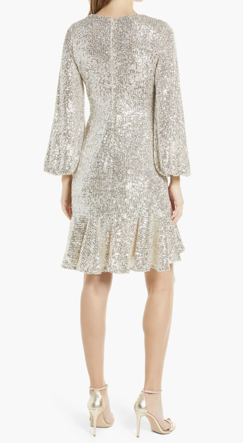 Eliza J Sparkly Long Sleeve V-neck Cocktail Dress EJ1M8812 - Image 2